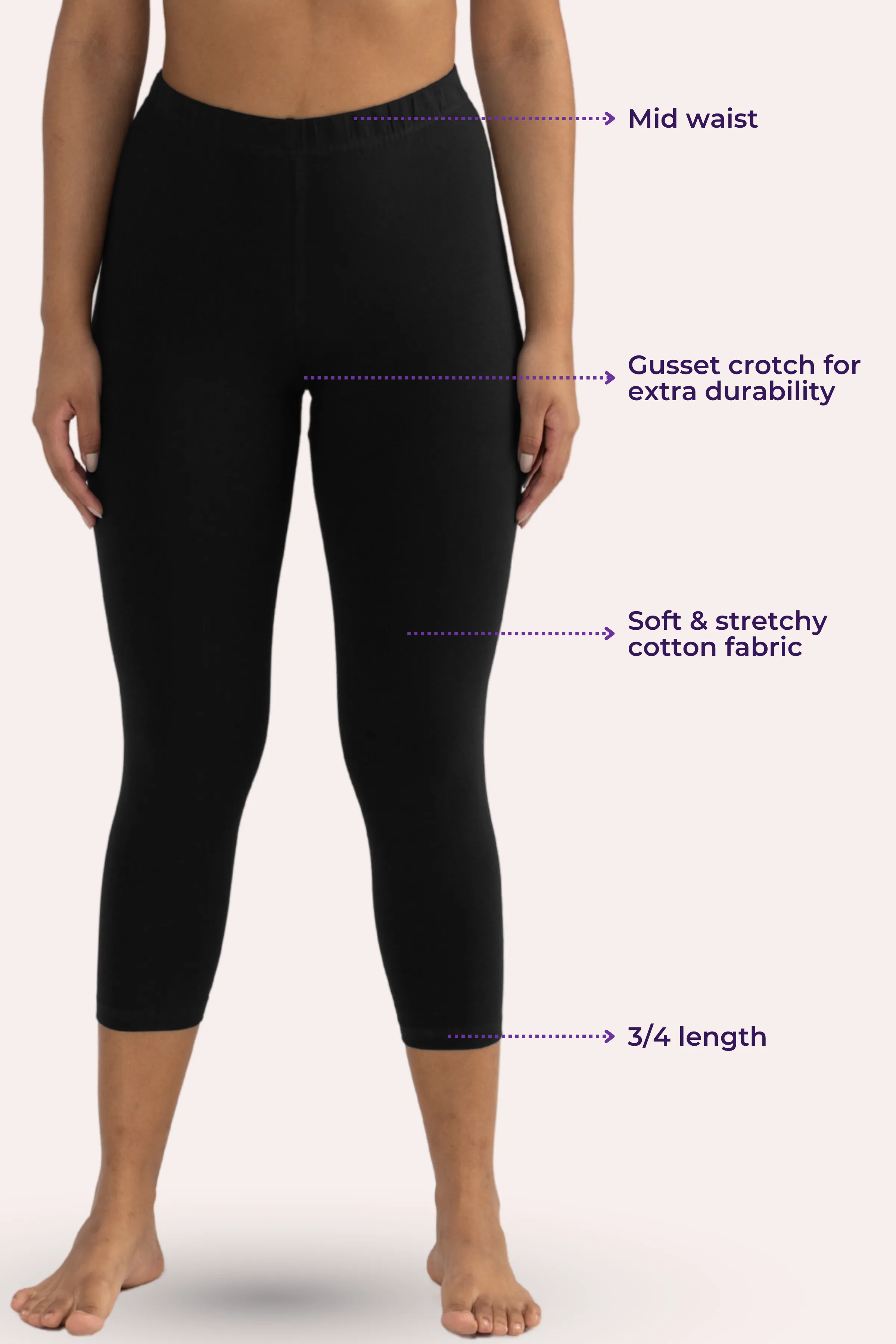 Cropped Leggings | Mid Waist | 3/4 Length | Cotton–Elastane Blend | Non-See-Through | Gusset Crotch to Prevent Ripping - Image 3