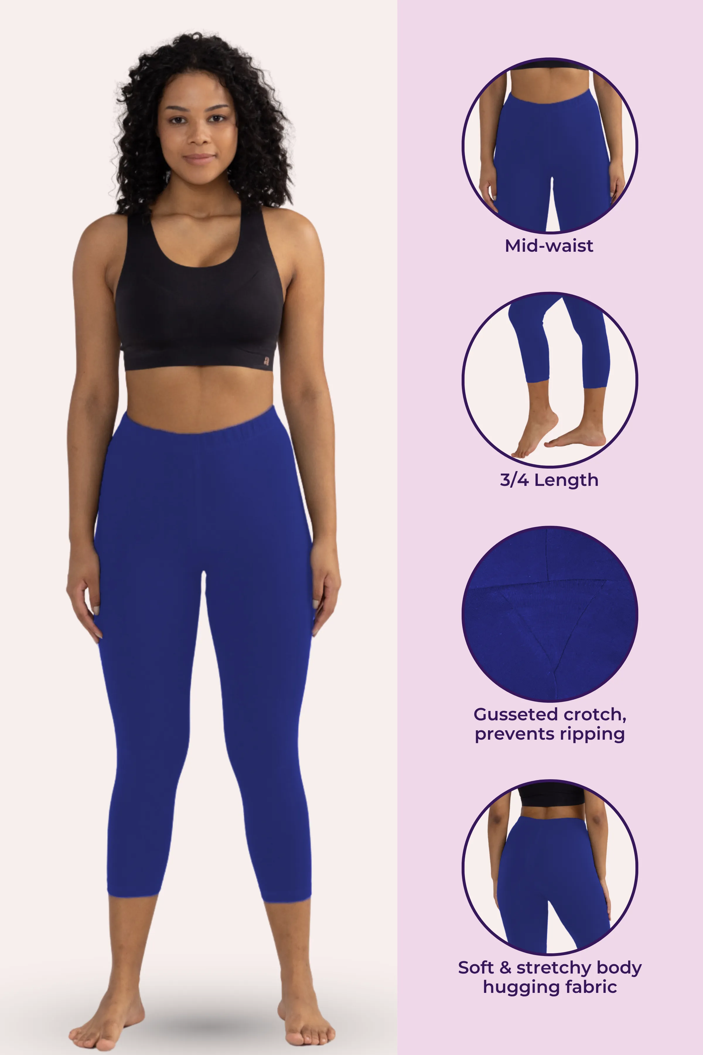 Cropped Leggings | Mid Waist | 3/4 Length | Cotton–Elastane Blend | Non-See-Through | Gusset Crotch to Prevent Ripping - Image 2