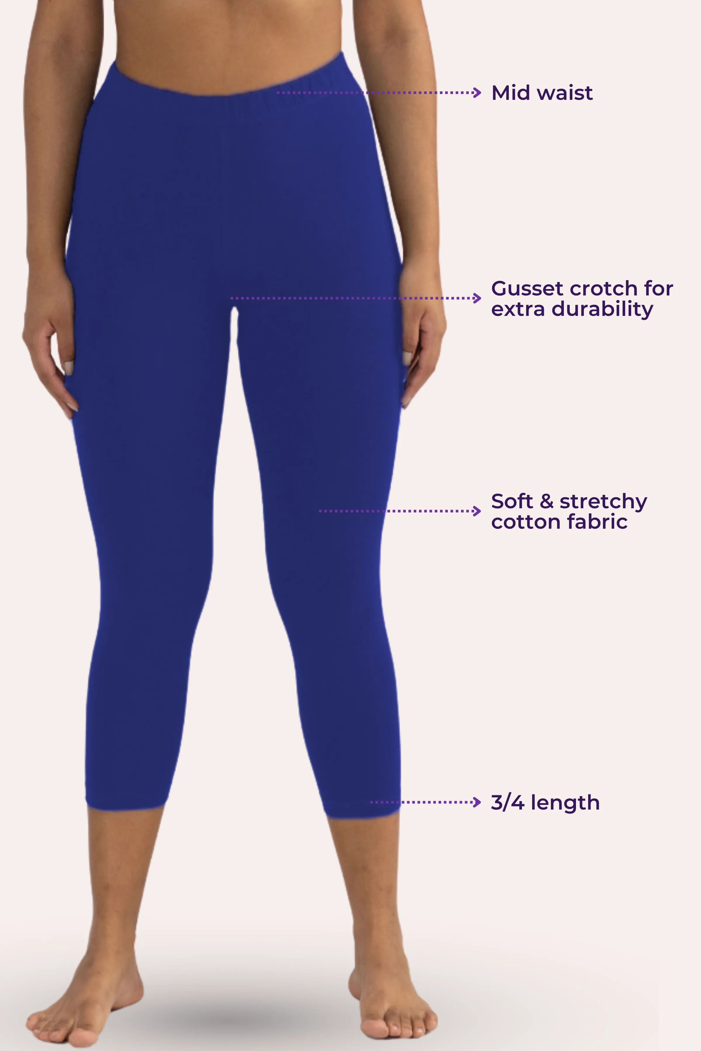 Cropped Leggings | Mid Waist | 3/4 Length | Cotton–Elastane Blend | Non-See-Through | Gusset Crotch to Prevent Ripping - Image 3
