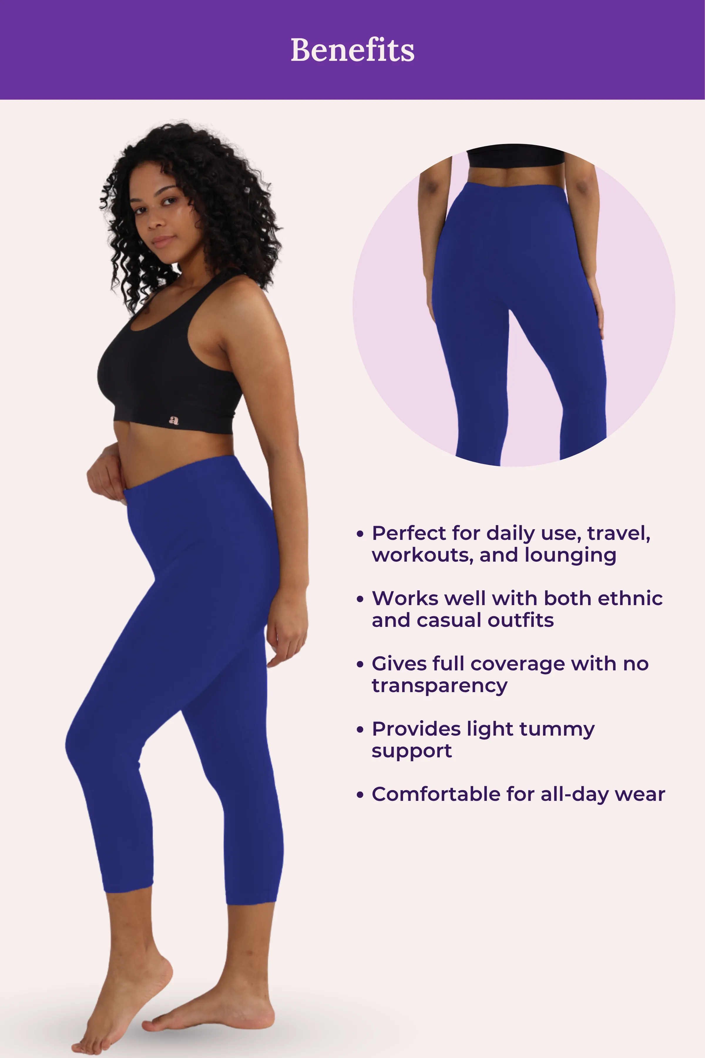 Cropped Leggings | Mid Waist | 3/4 Length | Cotton–Elastane Blend | Non-See-Through | Gusset Crotch to Prevent Ripping - Image 5