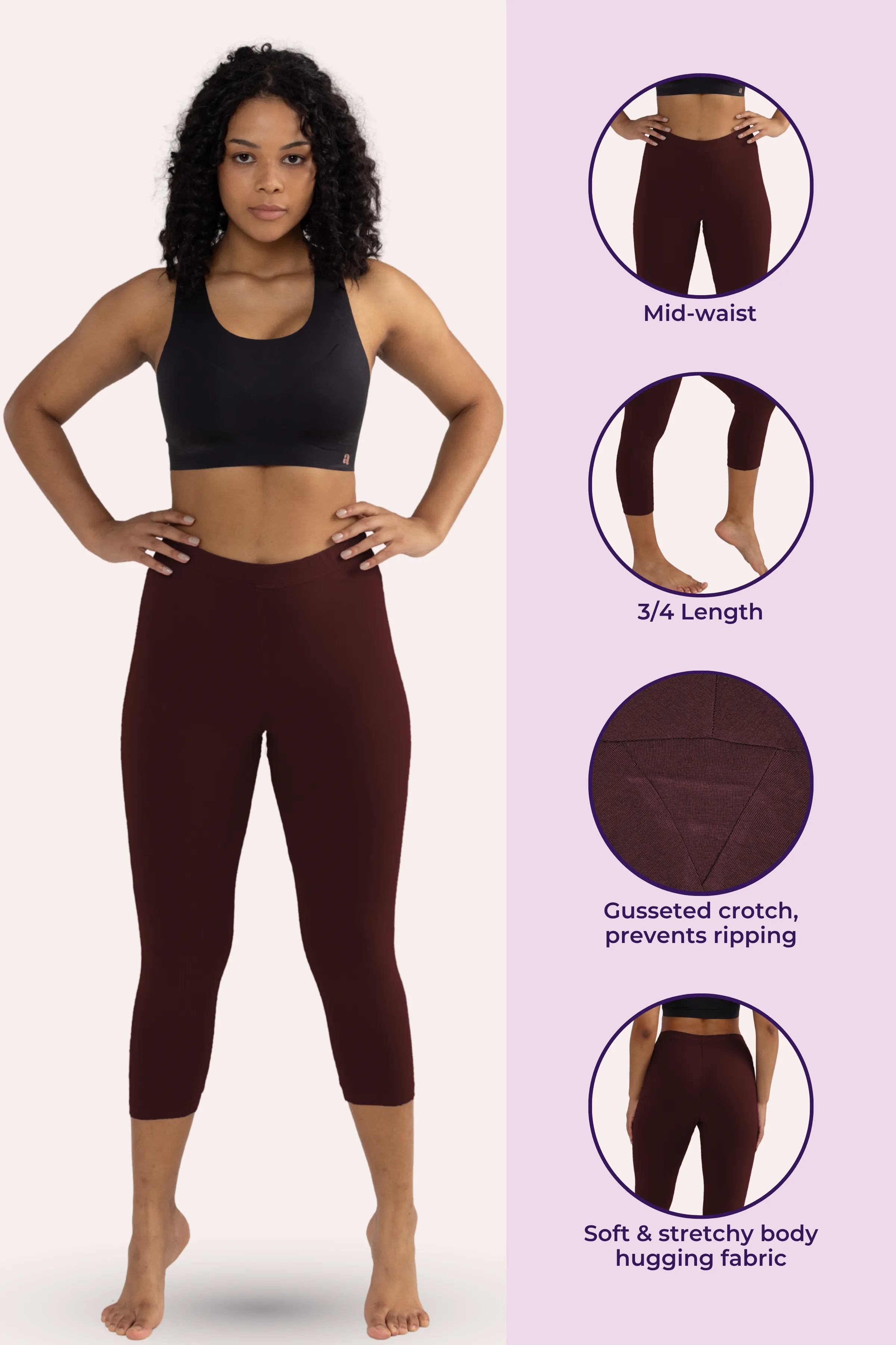 Cropped Leggings | Mid Waist | 3/4 Length | Cotton–Elastane Blend | Non-See-Through | Gusset Crotch to Prevent Ripping - Image 2