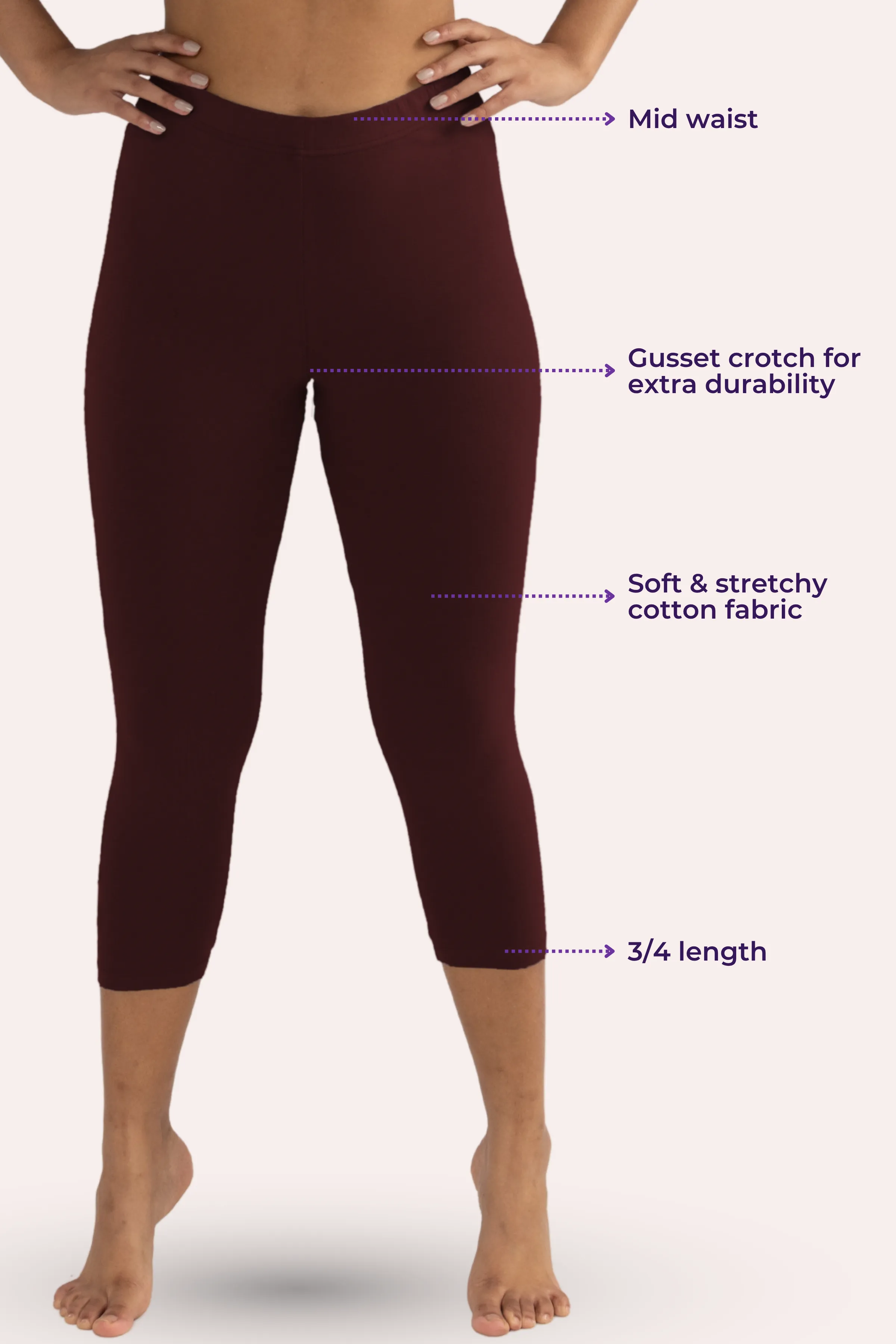 Cropped Leggings | Mid Waist | 3/4 Length | Cotton–Elastane Blend | Non-See-Through | Gusset Crotch to Prevent Ripping - Image 3