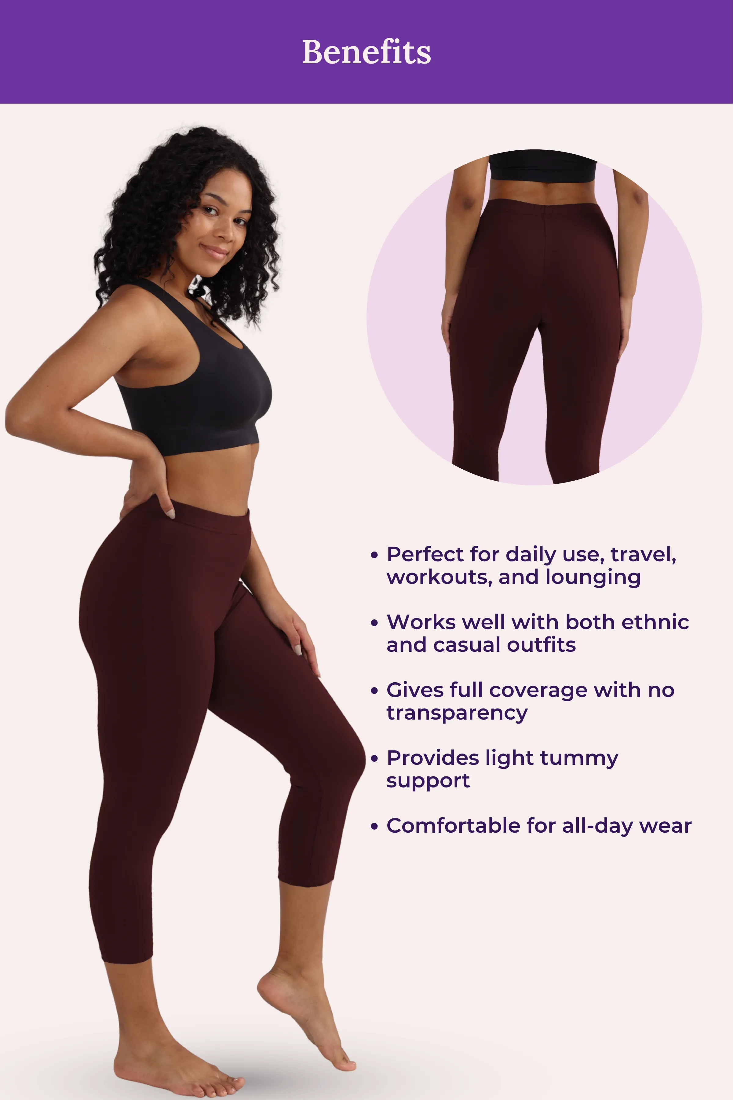 Cropped Leggings | Mid Waist | 3/4 Length | Cotton–Elastane Blend | Non-See-Through | Gusset Crotch to Prevent Ripping - Image 5