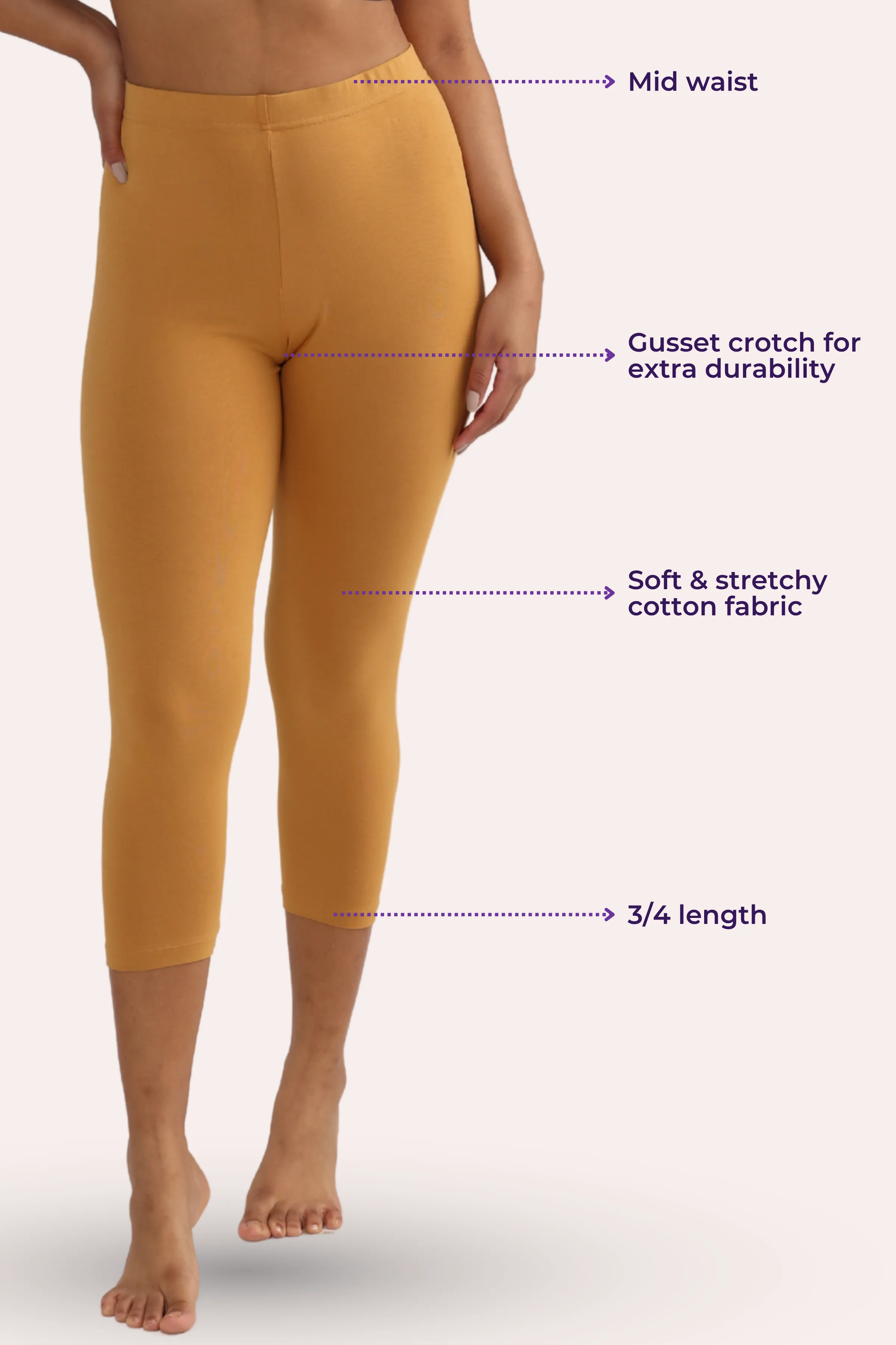Cropped Leggings | Mid Waist | 3/4 Length | Cotton–Elastane Blend | Non-See-Through | Gusset Crotch to Prevent Ripping - Image 3