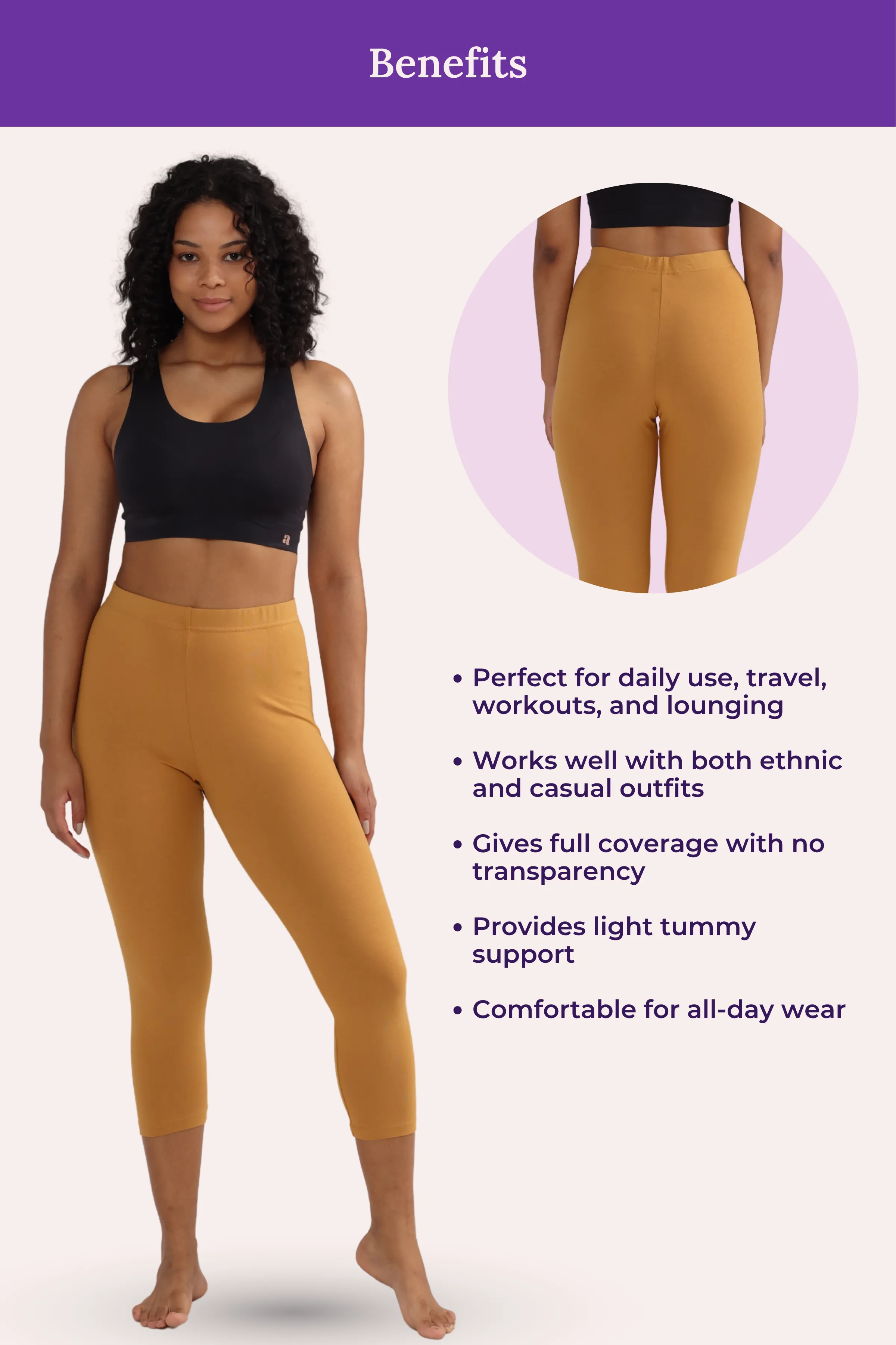 Cropped Leggings | Mid Waist | 3/4 Length | Cotton–Elastane Blend | Non-See-Through | Gusset Crotch to Prevent Ripping - Image 5