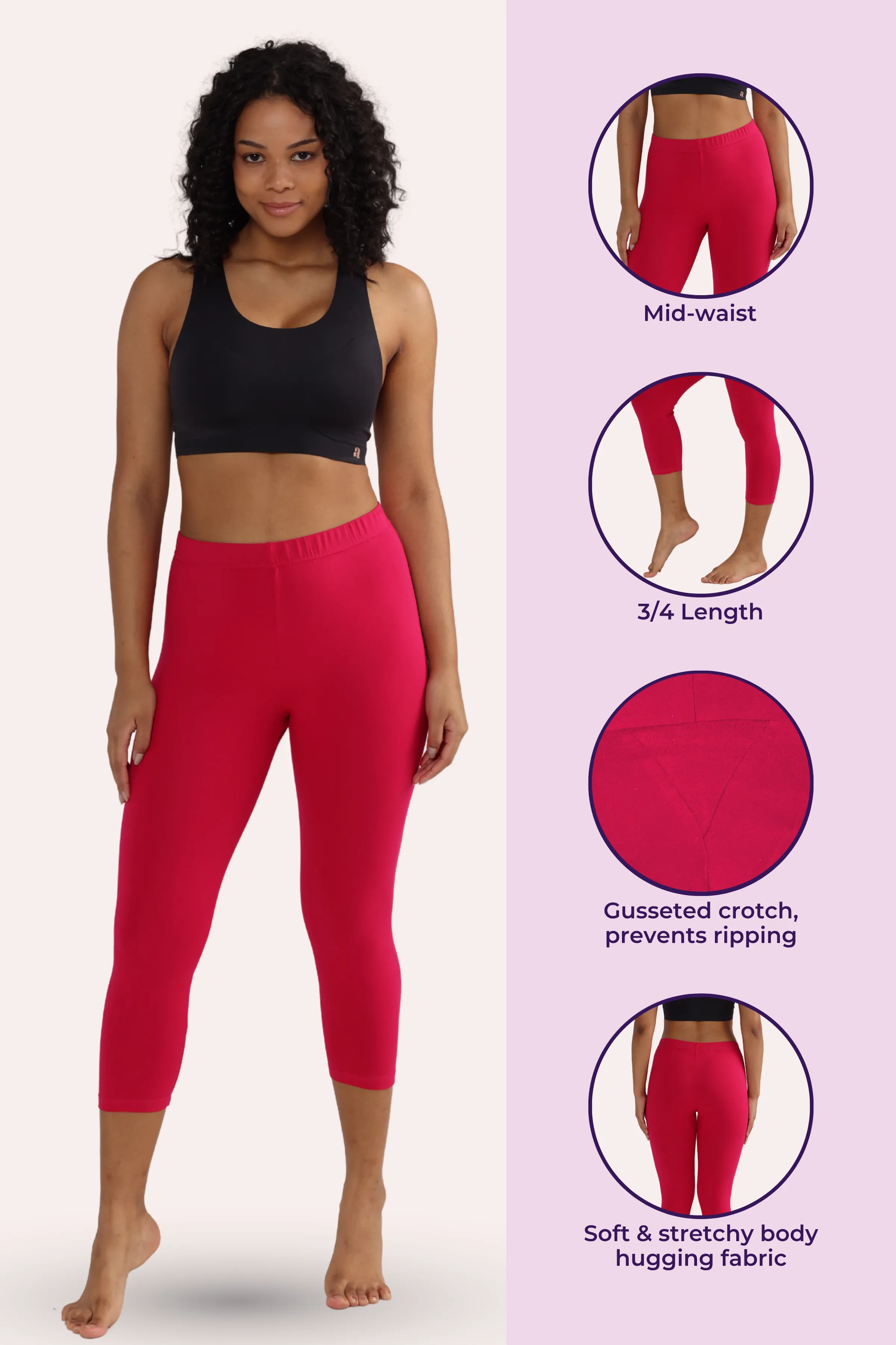 Cropped Leggings | Mid Waist | 3/4 Length | Cotton–Elastane Blend | Non-See-Through | Gusset Crotch to Prevent Ripping - Image 2