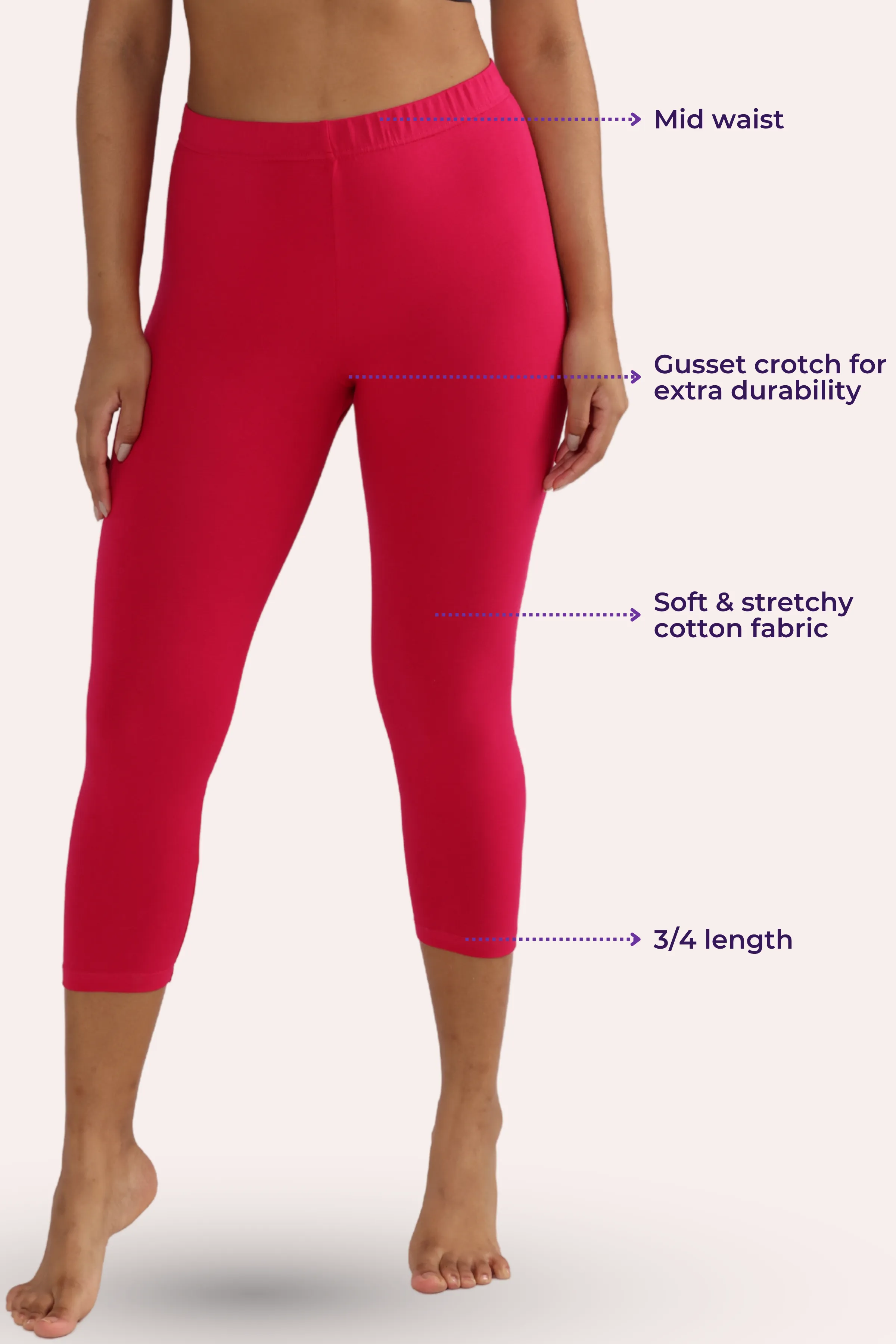 Cropped Leggings | Mid Waist | 3/4 Length | Cotton–Elastane Blend | Non-See-Through | Gusset Crotch to Prevent Ripping - Image 3