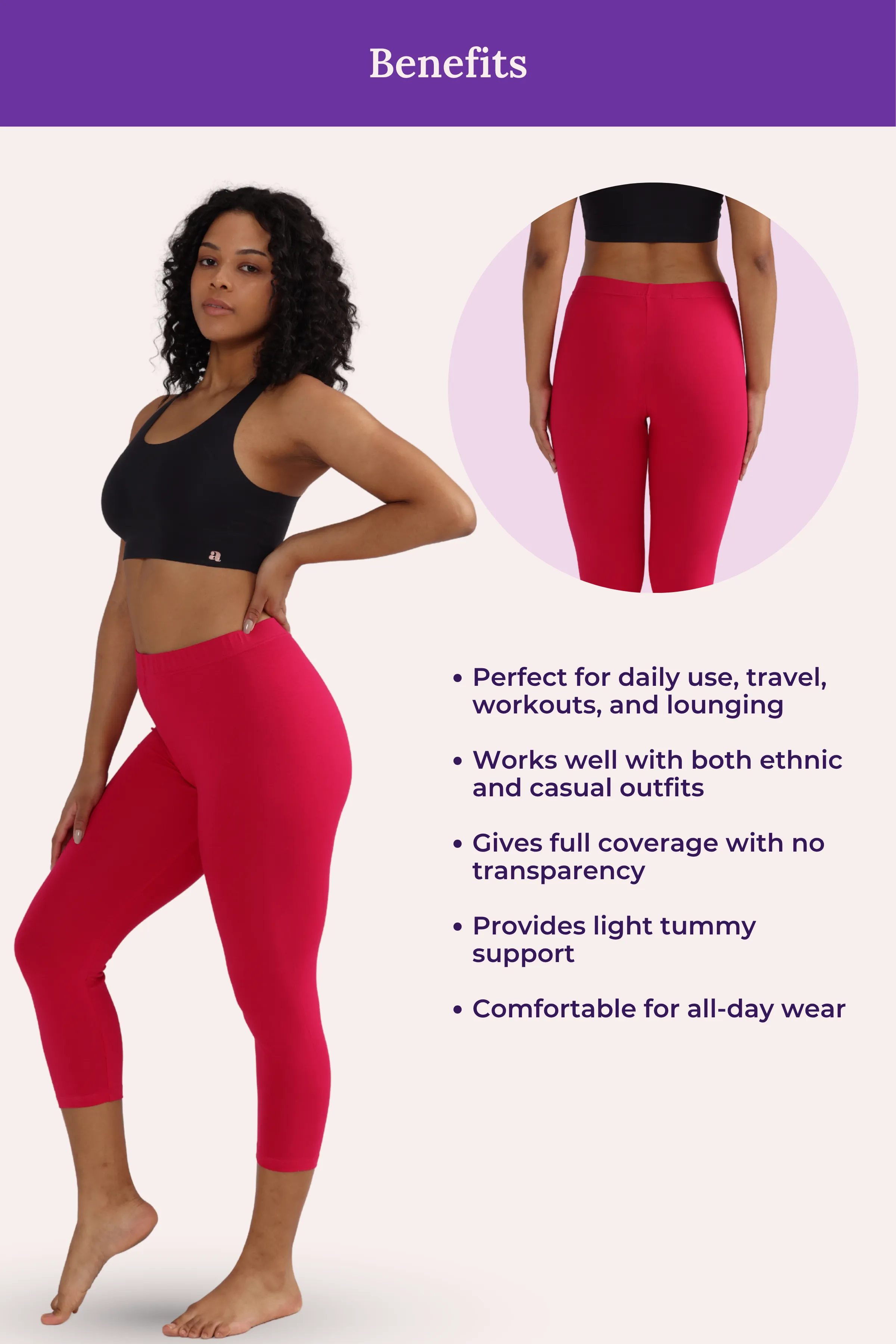 Cropped Leggings | Mid Waist | 3/4 Length | Cotton–Elastane Blend | Non-See-Through | Gusset Crotch to Prevent Ripping - Image 5