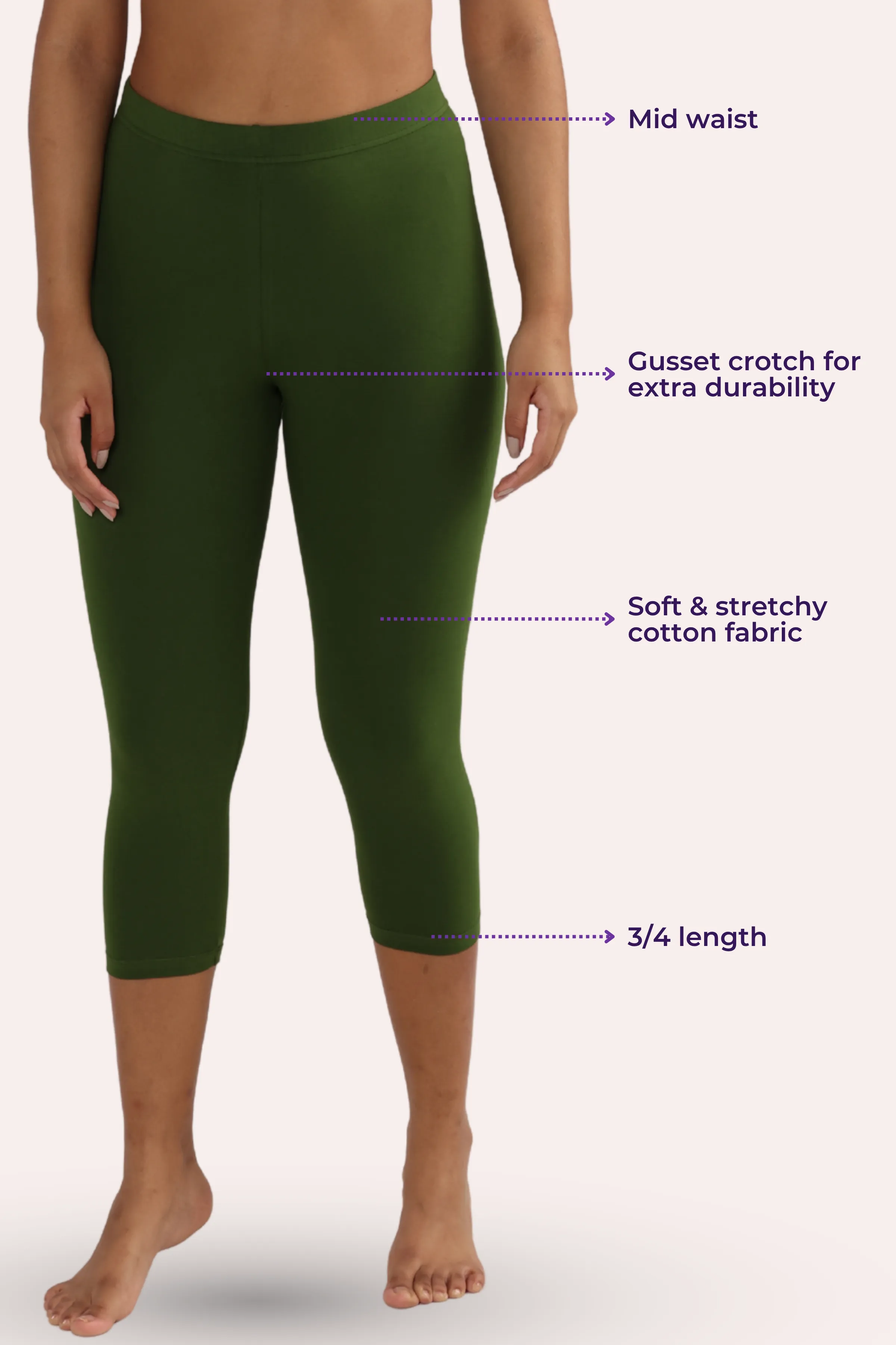 Cropped Leggings | Mid Waist | 3/4 Length | Cotton–Elastane Blend | Non-See-Through | Gusset Crotch to Prevent Ripping - Image 3