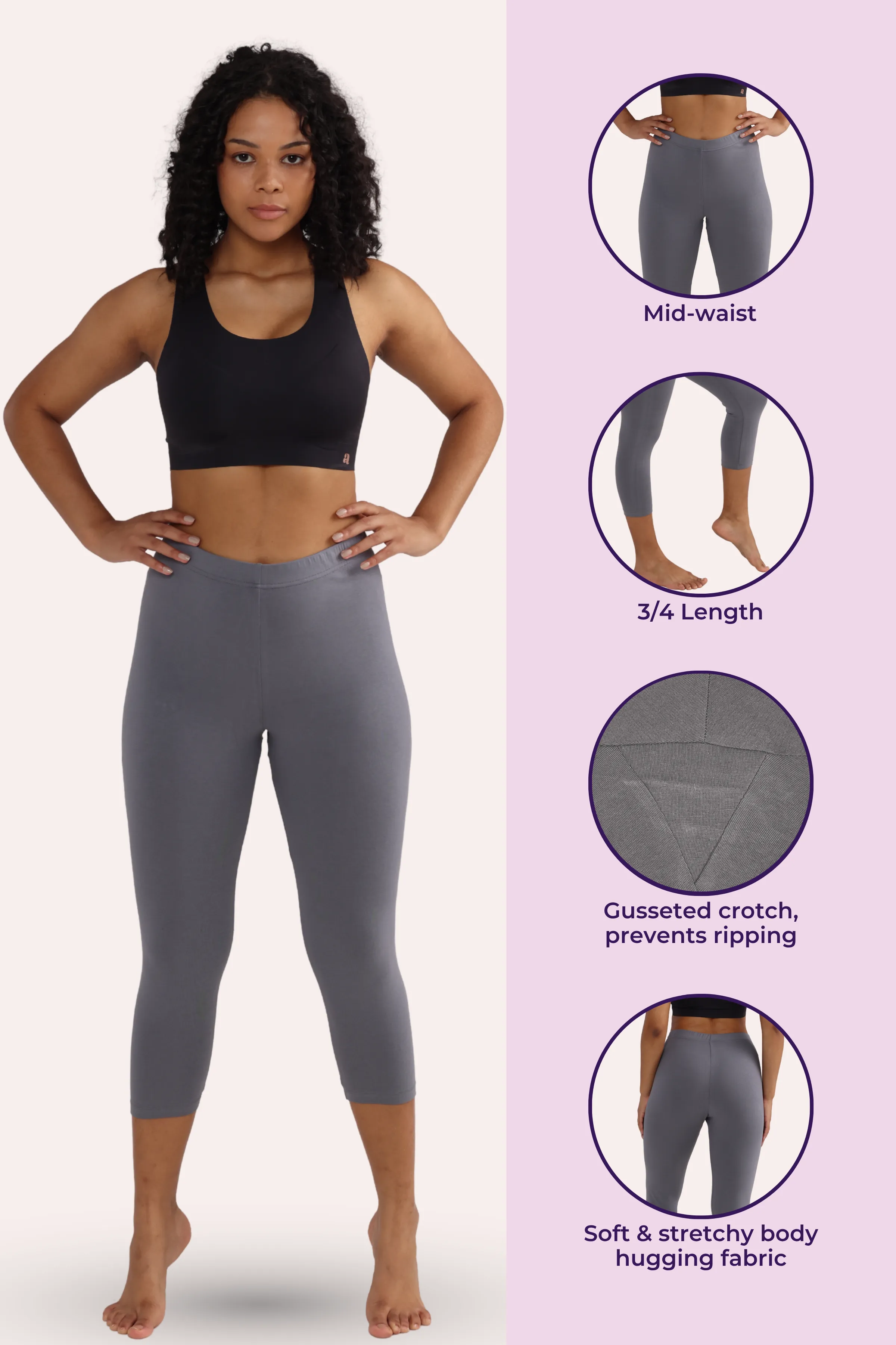 Cropped Leggings | Mid Waist | 3/4 Length | Cotton–Elastane Blend | Non-See-Through | Gusset Crotch to Prevent Ripping - Image 2