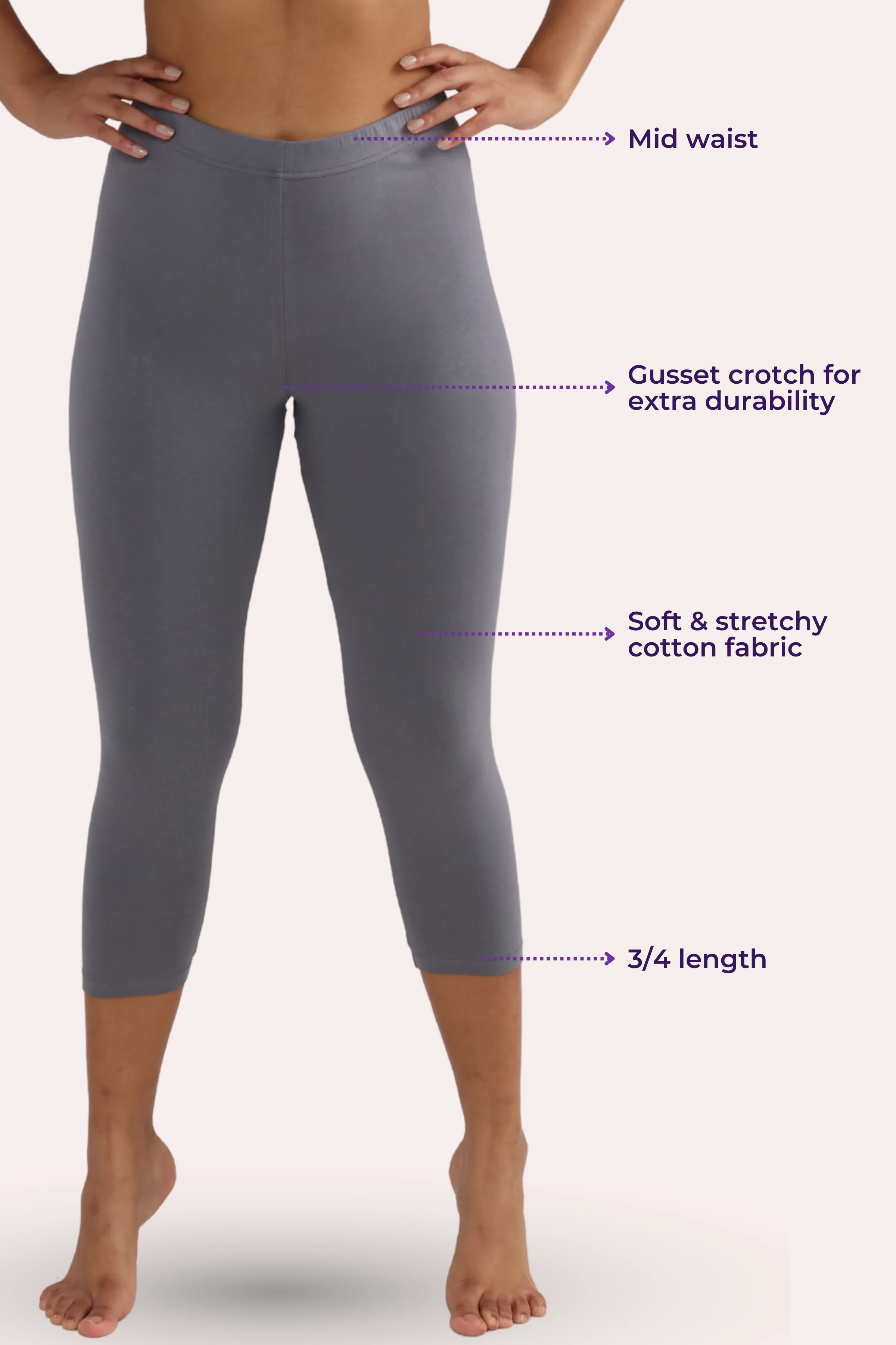 Cropped Leggings | Mid Waist | 3/4 Length | Cotton–Elastane Blend | Non-See-Through | Gusset Crotch to Prevent Ripping - Image 3