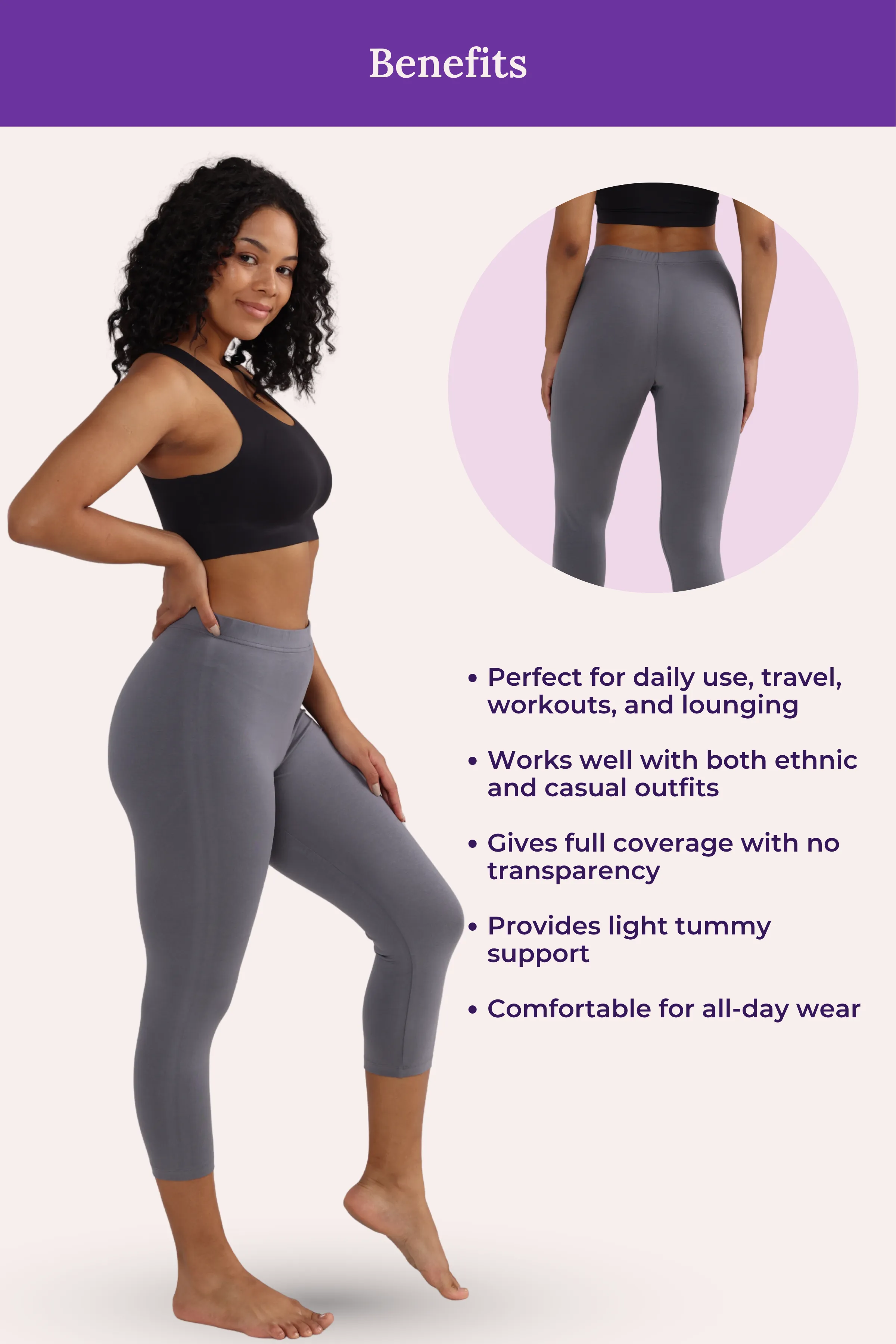 Cropped Leggings | Mid Waist | 3/4 Length | Cotton–Elastane Blend | Non-See-Through | Gusset Crotch to Prevent Ripping - Image 5