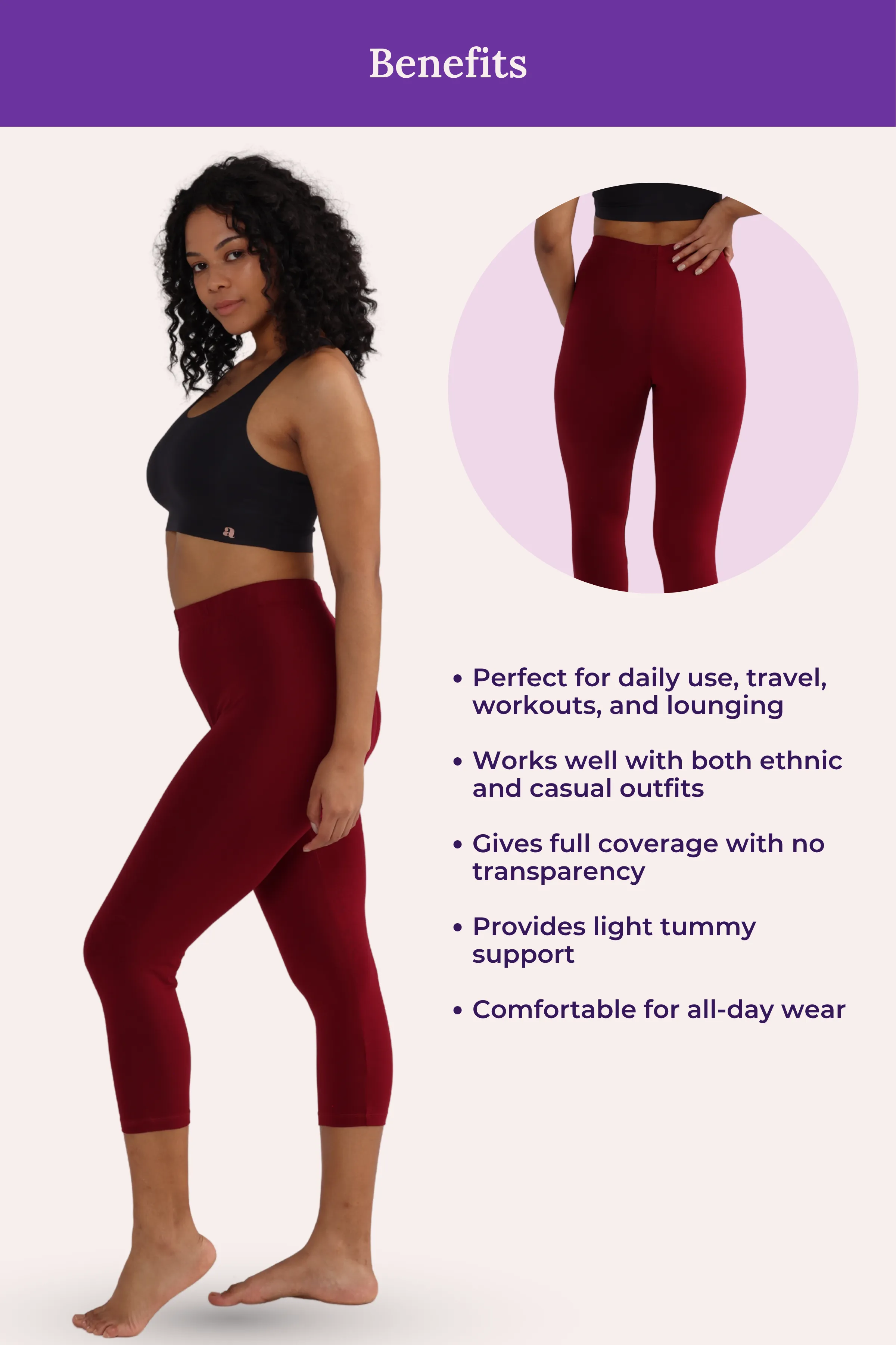 Cropped Leggings | Mid Waist | 3/4 Length | Cotton–Elastane Blend | Non-See-Through | Gusset Crotch to Prevent Ripping - Image 5