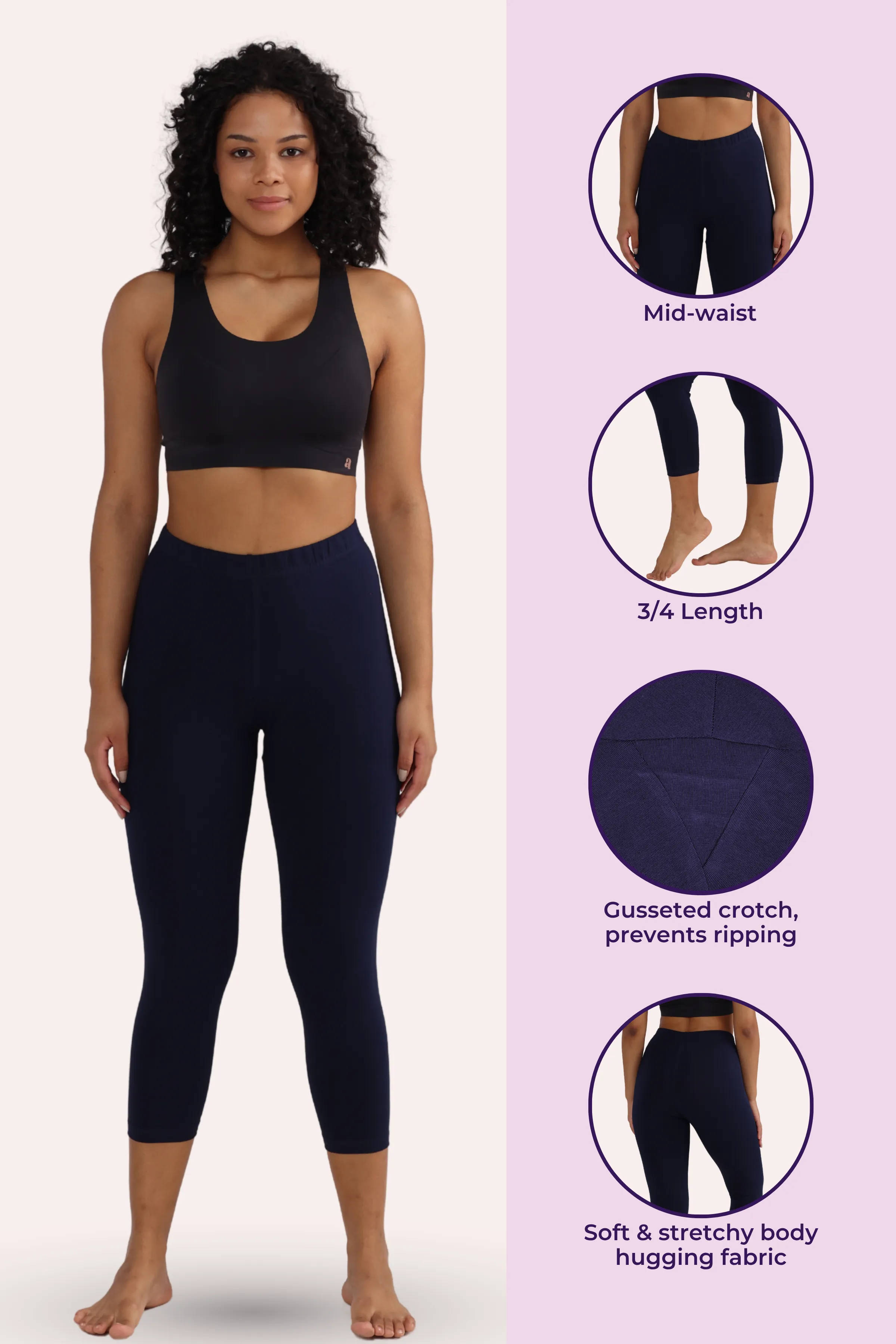 Cropped Leggings | Mid Waist | 3/4 Length | Cotton–Elastane Blend | Non-See-Through | Gusset Crotch to Prevent Ripping - Image 2
