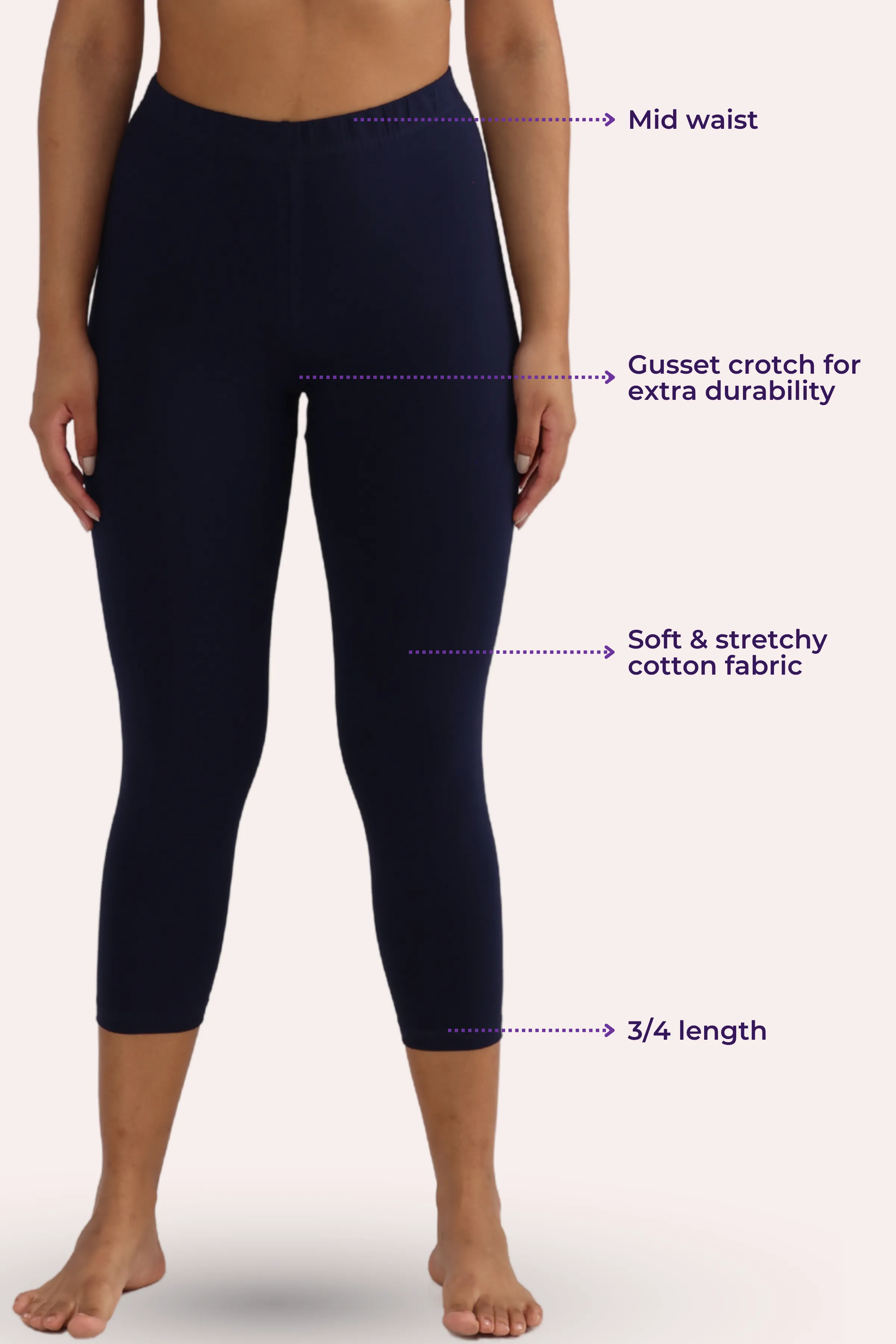 Cropped Leggings | Mid Waist | 3/4 Length | Cotton–Elastane Blend | Non-See-Through | Gusset Crotch to Prevent Ripping - Image 3