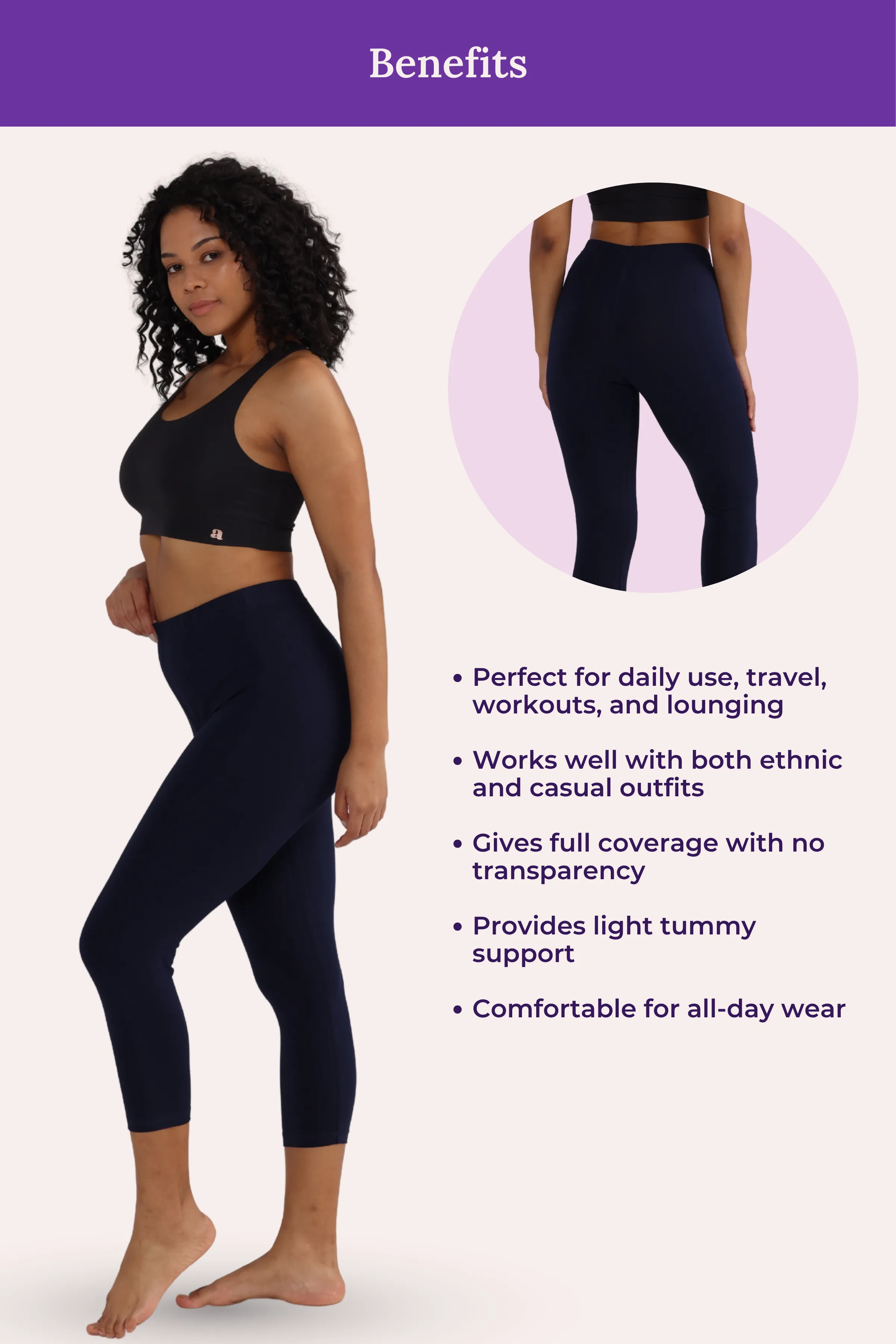 Cropped Leggings | Mid Waist | 3/4 Length | Cotton–Elastane Blend | Non-See-Through | Gusset Crotch to Prevent Ripping - Image 5