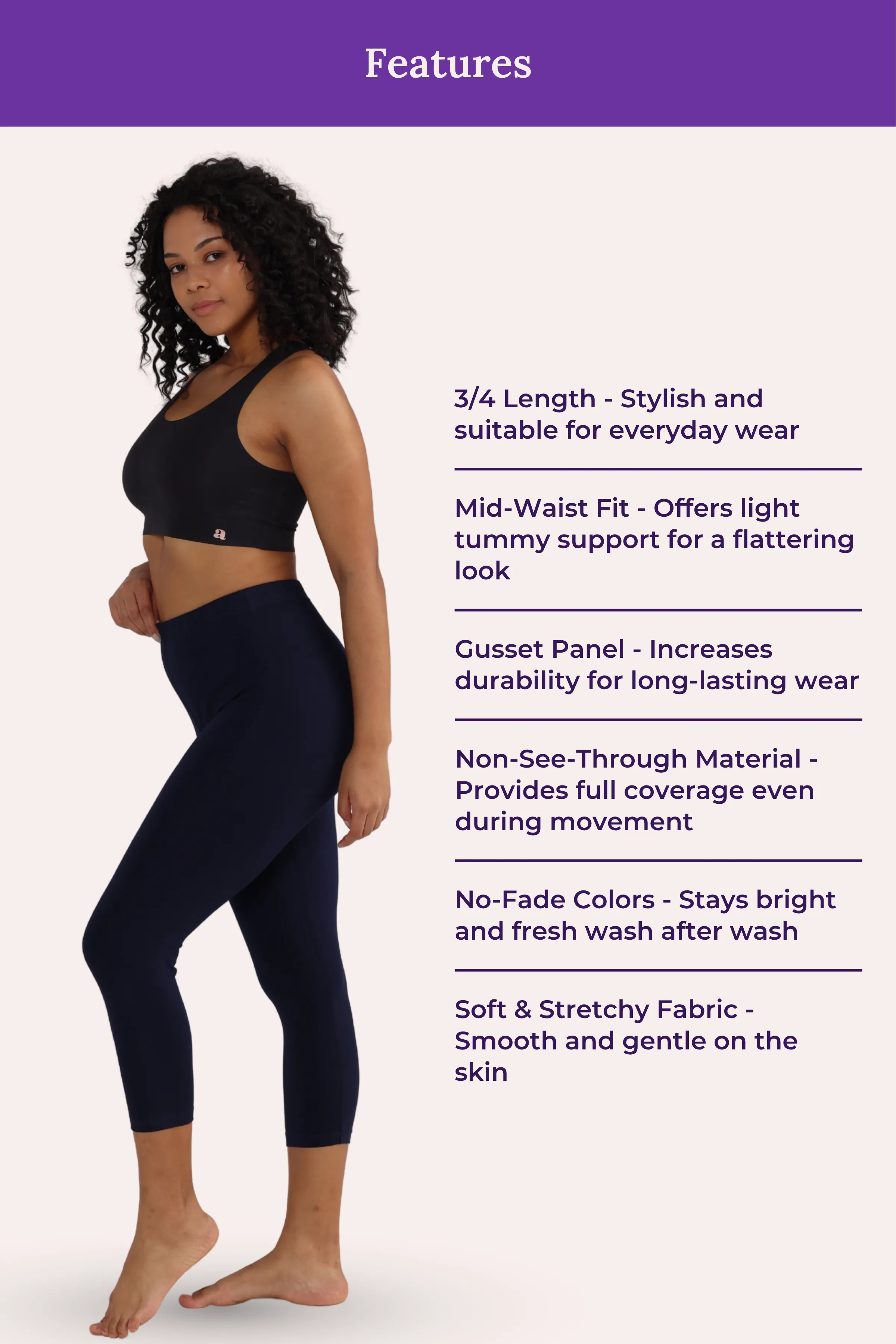Cropped Leggings | Mid Waist | 3/4 Length | Cotton–Elastane Blend | Non-See-Through | Gusset Crotch to Prevent Ripping - Image 6