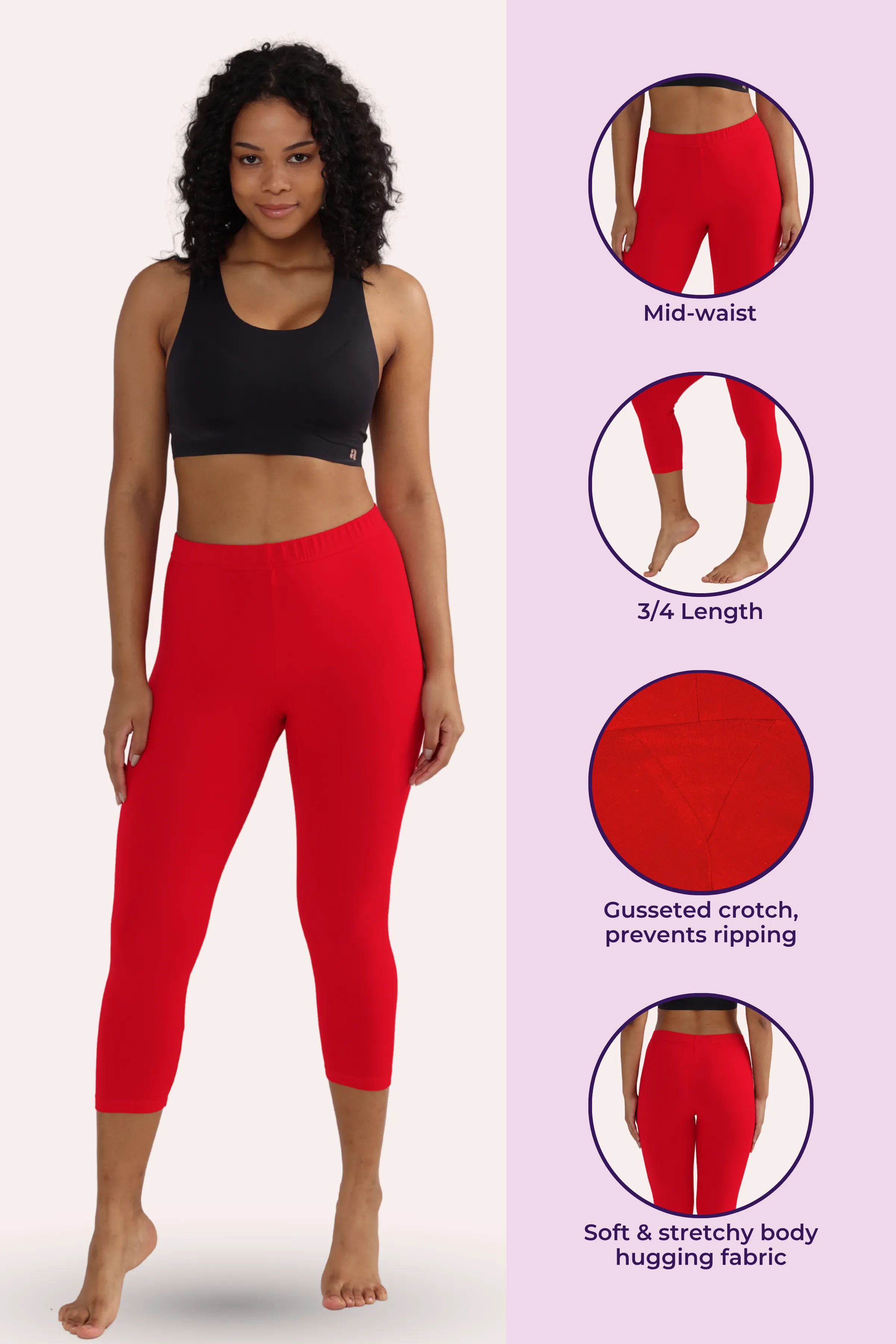 Cropped Leggings | Mid Waist | 3/4 Length | Cotton–Elastane Blend | Non-See-Through | Gusset Crotch to Prevent Ripping - Image 2