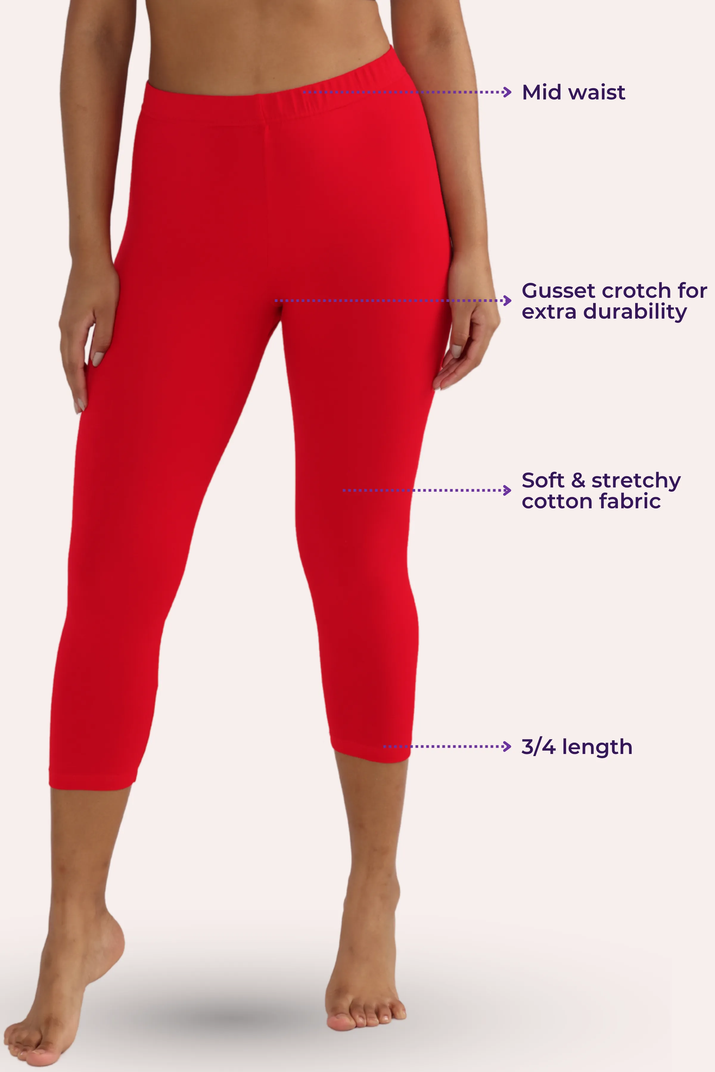 Cropped Leggings | Mid Waist | 3/4 Length | Cotton–Elastane Blend | Non-See-Through | Gusset Crotch to Prevent Ripping - Image 3