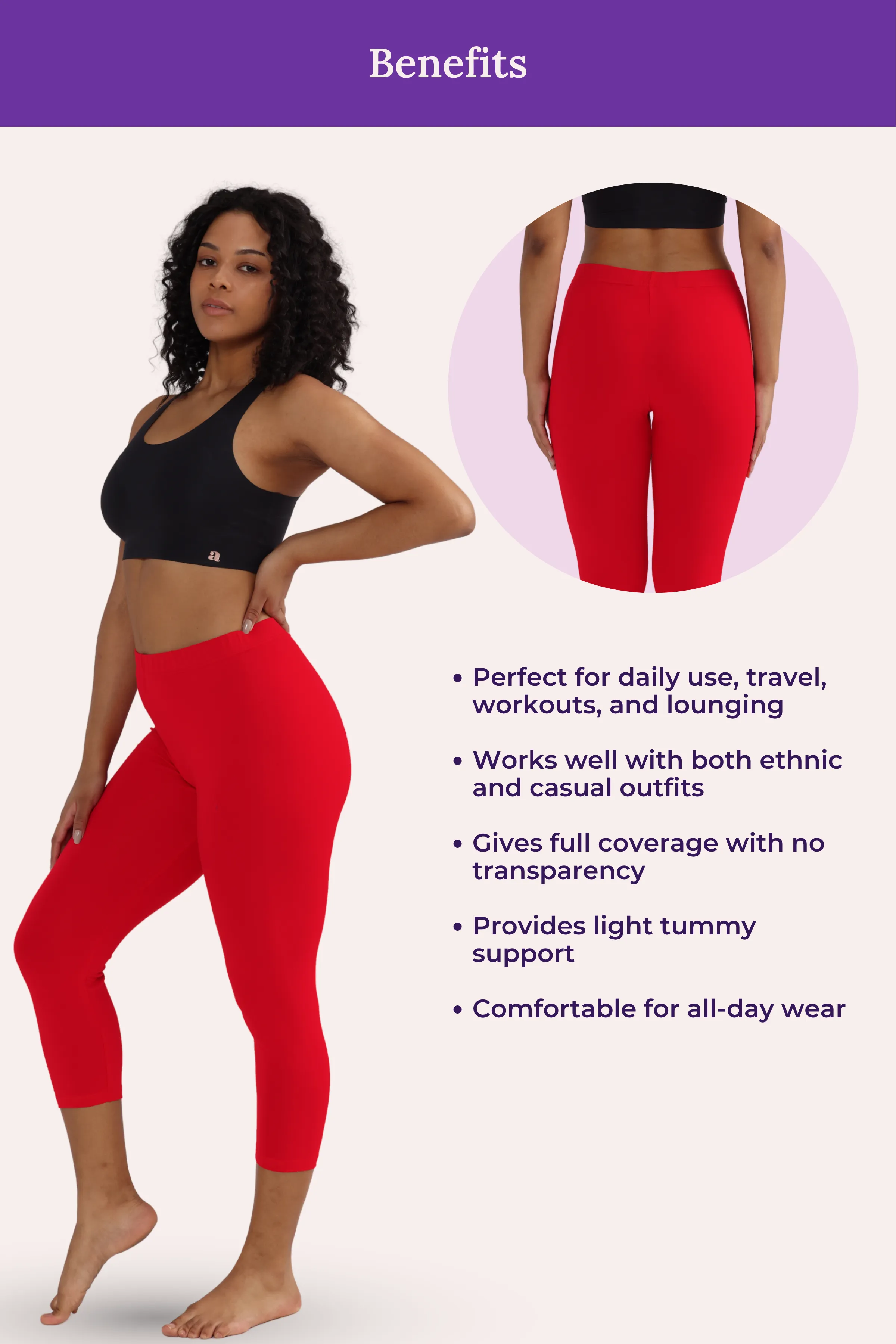 Cropped Leggings | Mid Waist | 3/4 Length | Cotton–Elastane Blend | Non-See-Through | Gusset Crotch to Prevent Ripping - Image 5