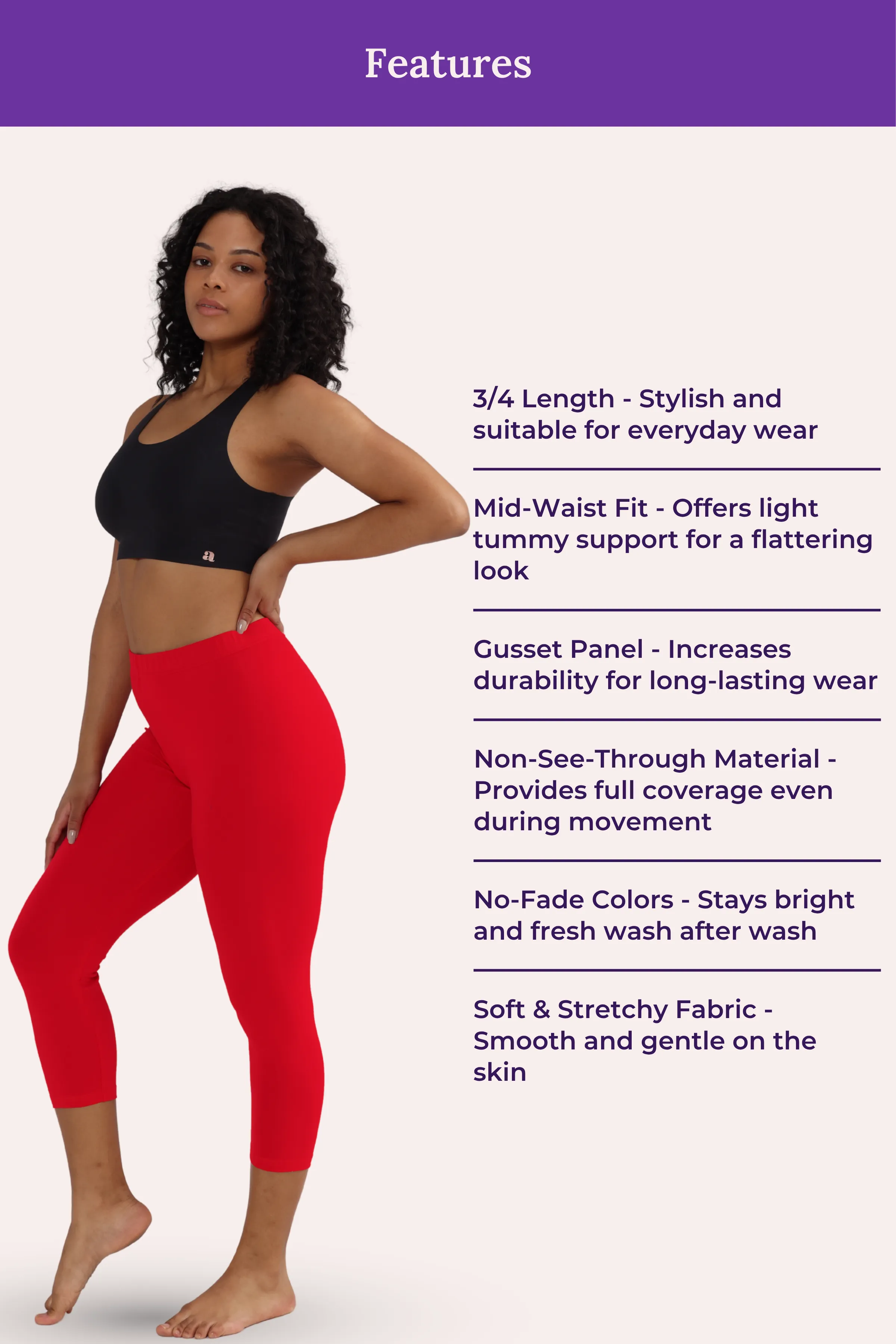 Cropped Leggings | Mid Waist | 3/4 Length | Cotton–Elastane Blend | Non-See-Through | Gusset Crotch to Prevent Ripping - Image 6