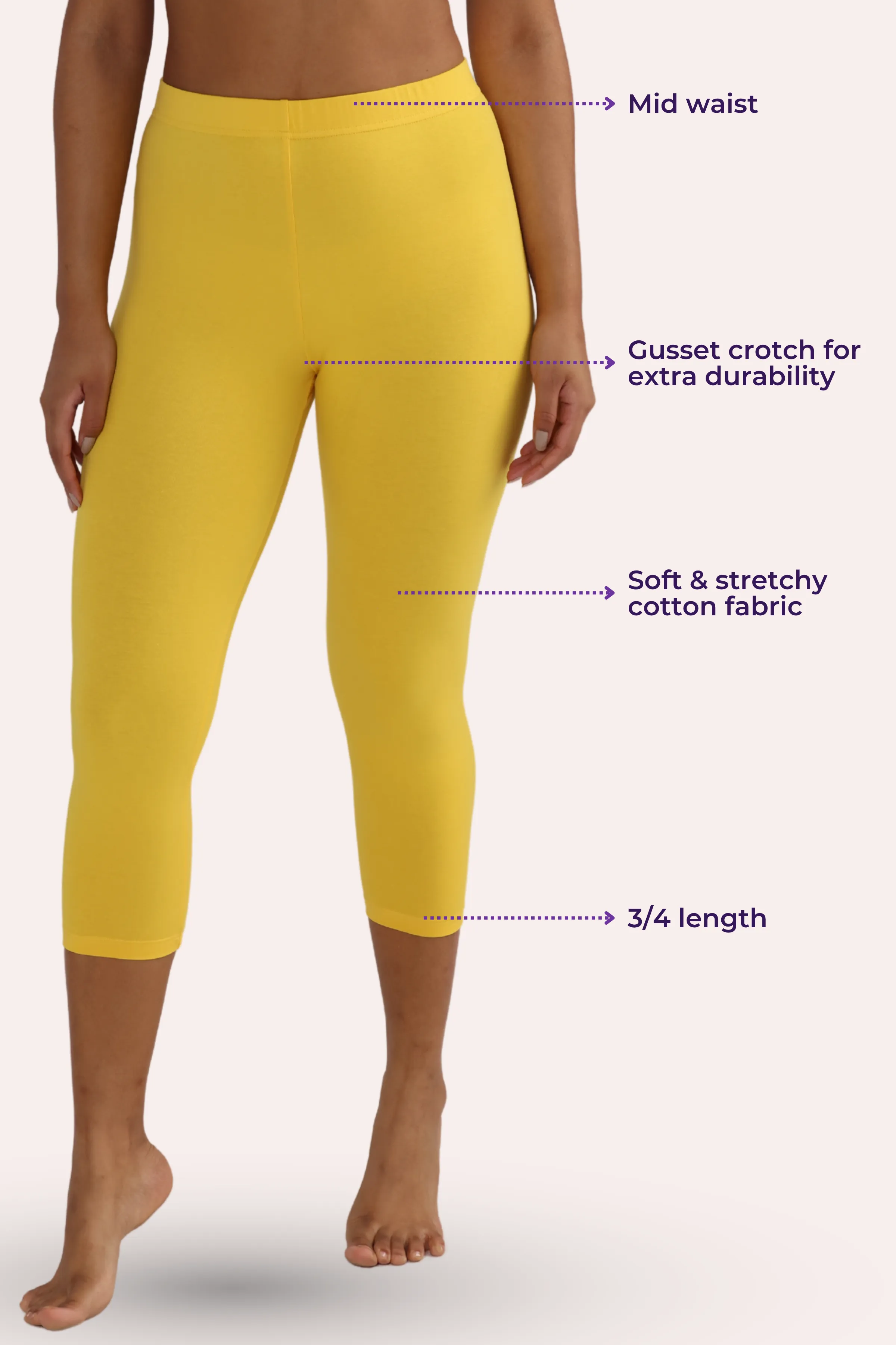 Cropped Leggings | Mid Waist | 3/4 Length | Cotton–Elastane Blend | Non-See-Through | Gusset Crotch to Prevent Ripping - Image 3