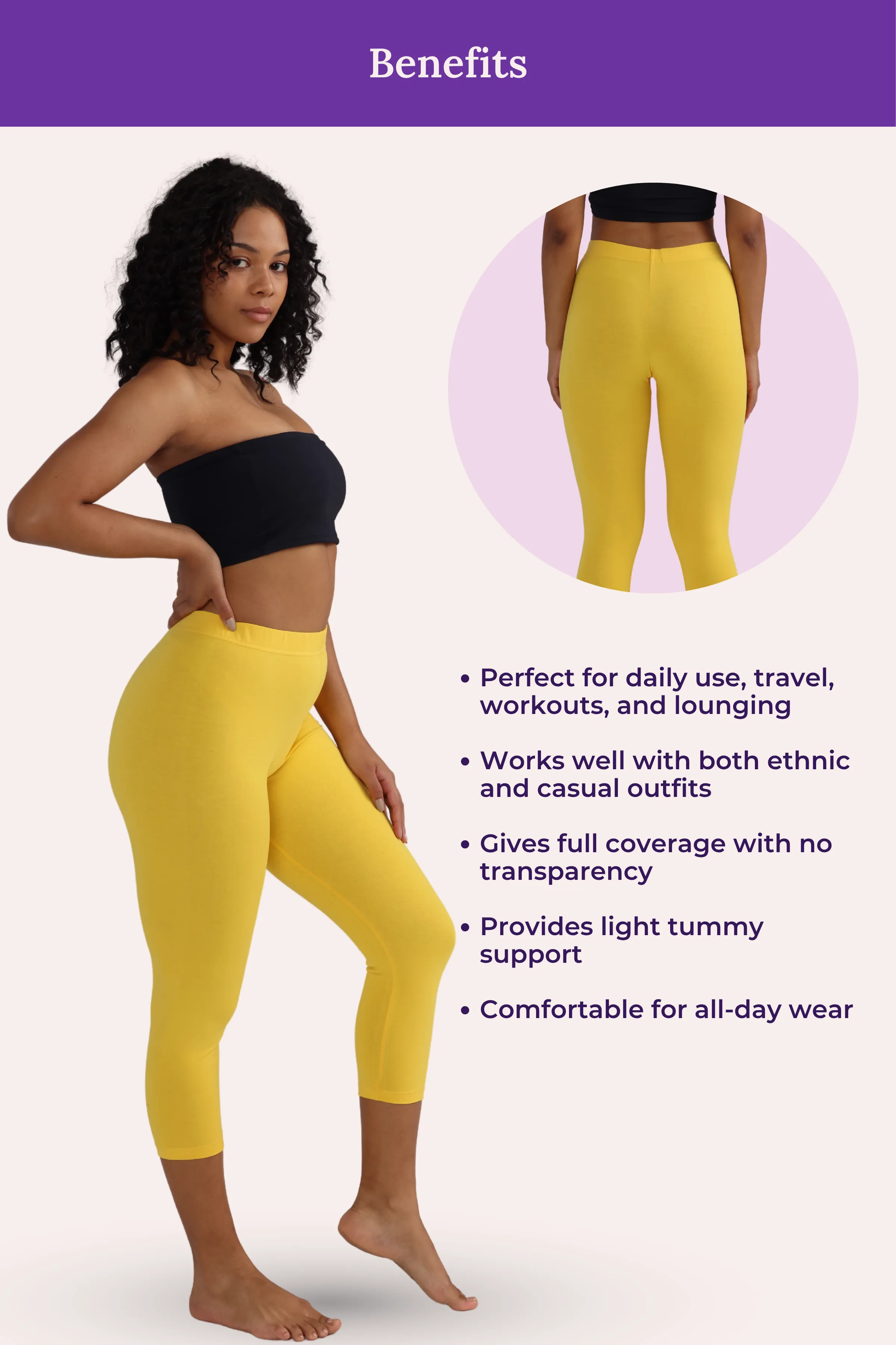 Cropped Leggings | Mid Waist | 3/4 Length | Cotton–Elastane Blend | Non-See-Through | Gusset Crotch to Prevent Ripping - Image 5