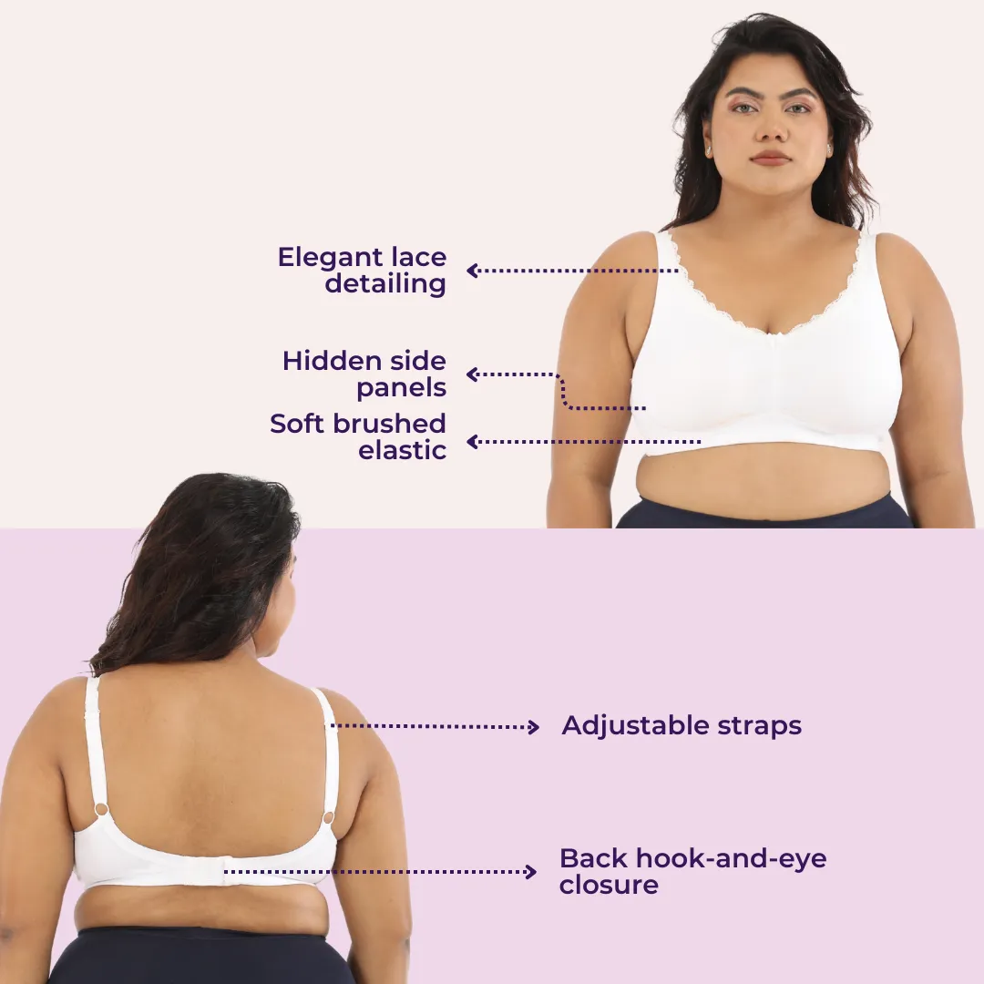 Day Bra For Curvy Women | Full Coverage | Wire-Free & Non-Padded | Seamless Cups | No Centre Panel/Gore | Back Hook & Eye Closure | Pack Of 3 - Image 6