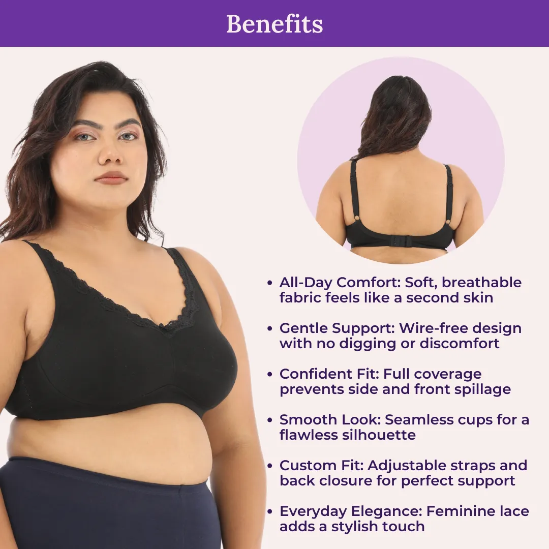 Day Bra For Curvy Women | Full Coverage | Wire-Free & Non-Padded | Seamless Cups | No Centre Panel/Gore | Back Hook & Eye Closure | Pack Of 3 - Image 5
