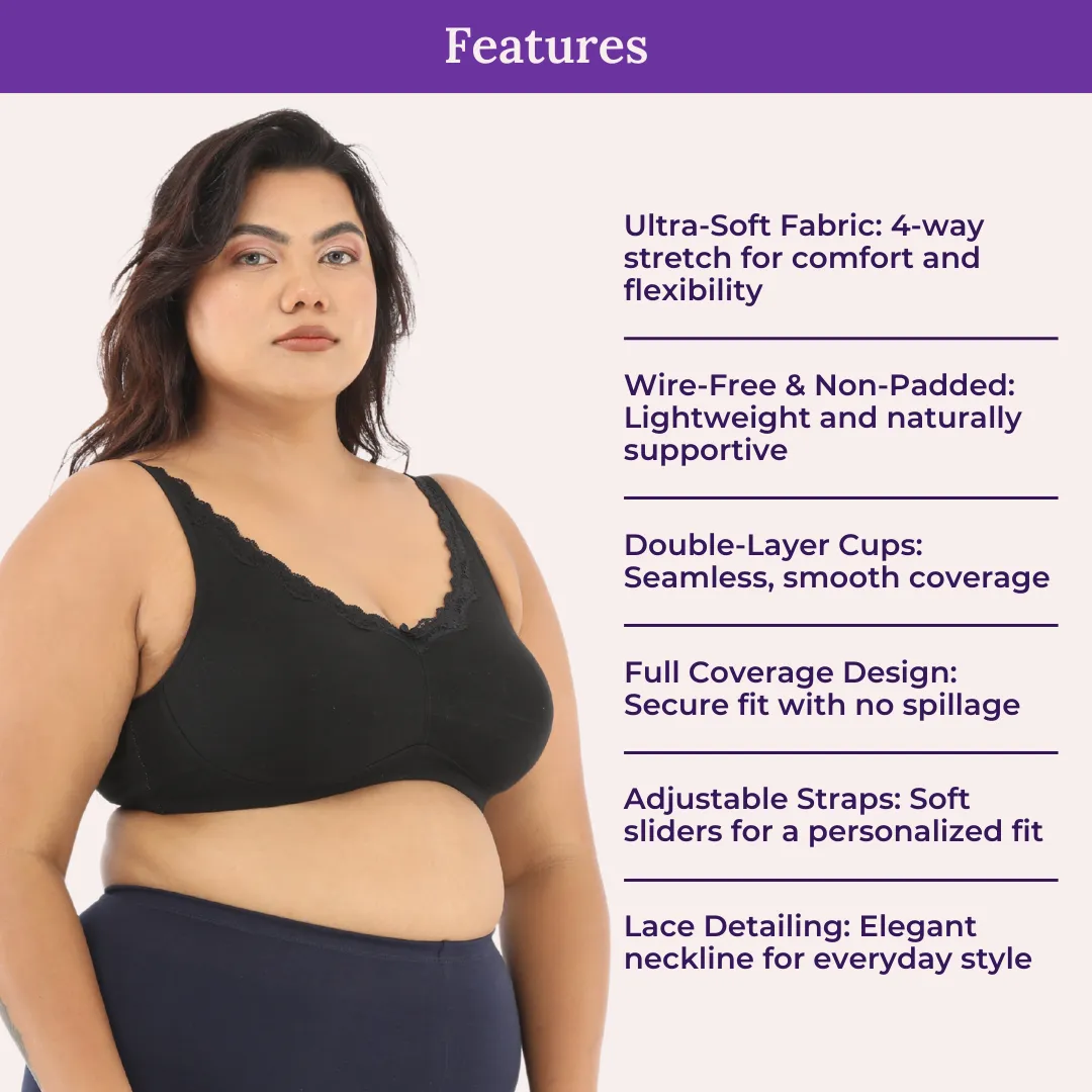 Day Bra For Curvy Women | Full Coverage | Wire-Free & Non-Padded | Seamless Cups | No Centre Panel/Gore | Back Hook & Eye Closure | Pack Of 3 - Image 4