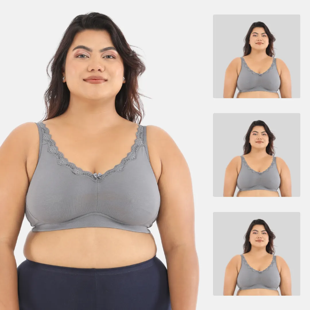 Day Bra For Curvy Women | Full Coverage | Wire-Free & Non-Padded | Seamless Cups | No Centre Panel/Gore | Back Hook & Eye Closure | Pack Of 3