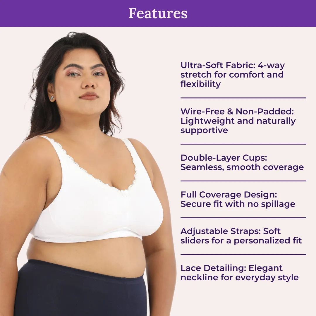 Day Bra For Curvy Women | Full Coverage | Wire-Free & Non-Padded | Seamless Cups | No Centre Panel/Gore | Back Hook & Eye Closure | Pack Of 3 - Image 4