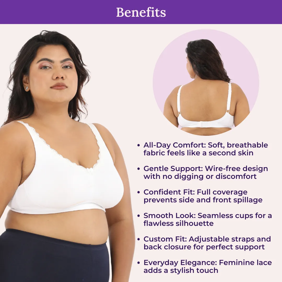 Day Bra For Curvy Women | Full Coverage | Wire-Free & Non-Padded | Seamless Cups | No Centre Panel/Gore | Back Hook & Eye Closure | Pack Of 3 - Image 5