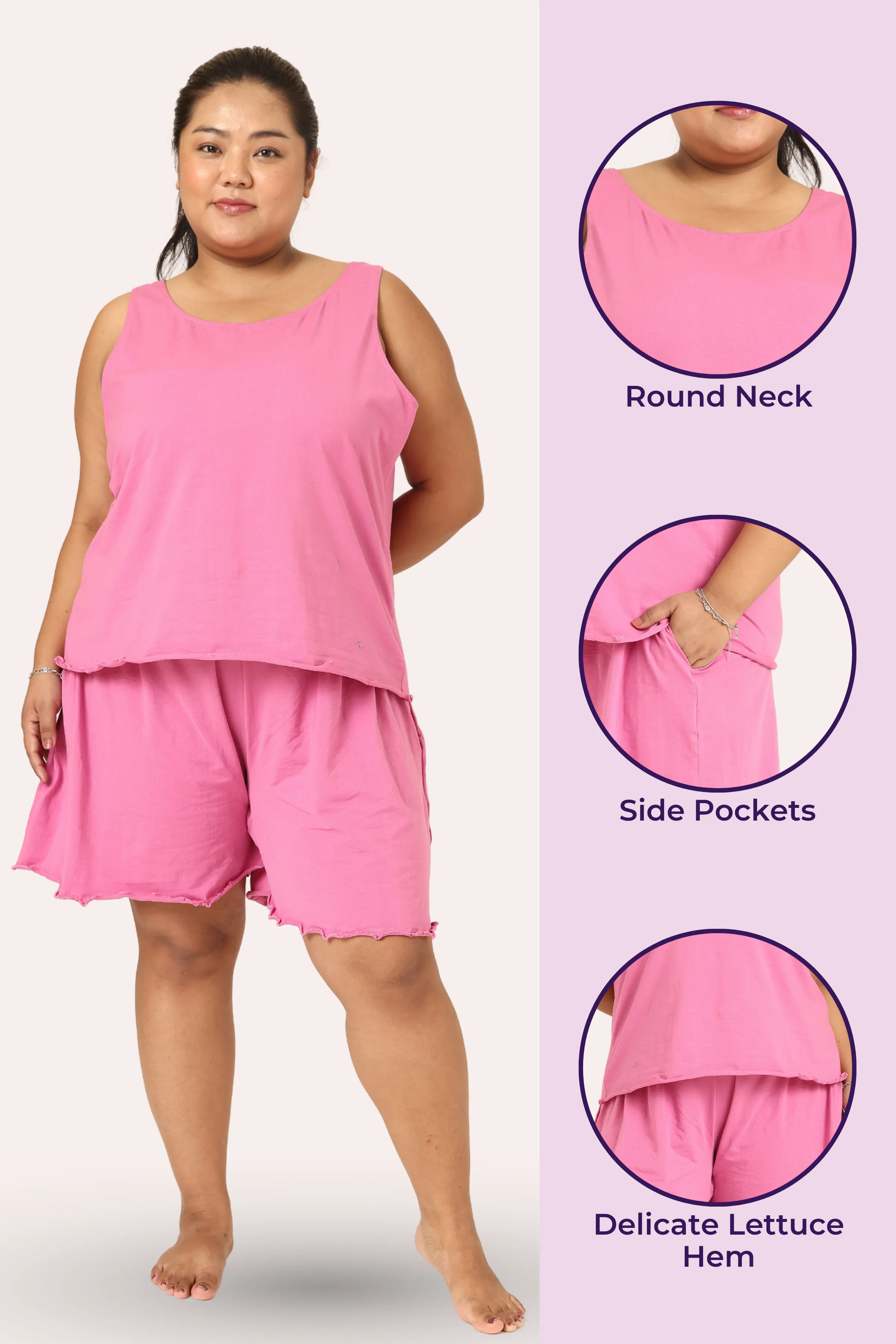 Calmwear Lounge Set | Tank Top & Shorts | Fresh Rose Fragrance Embedded | Soft Skin Friendly Cotton | Lasts 15-20 washes - Image 2