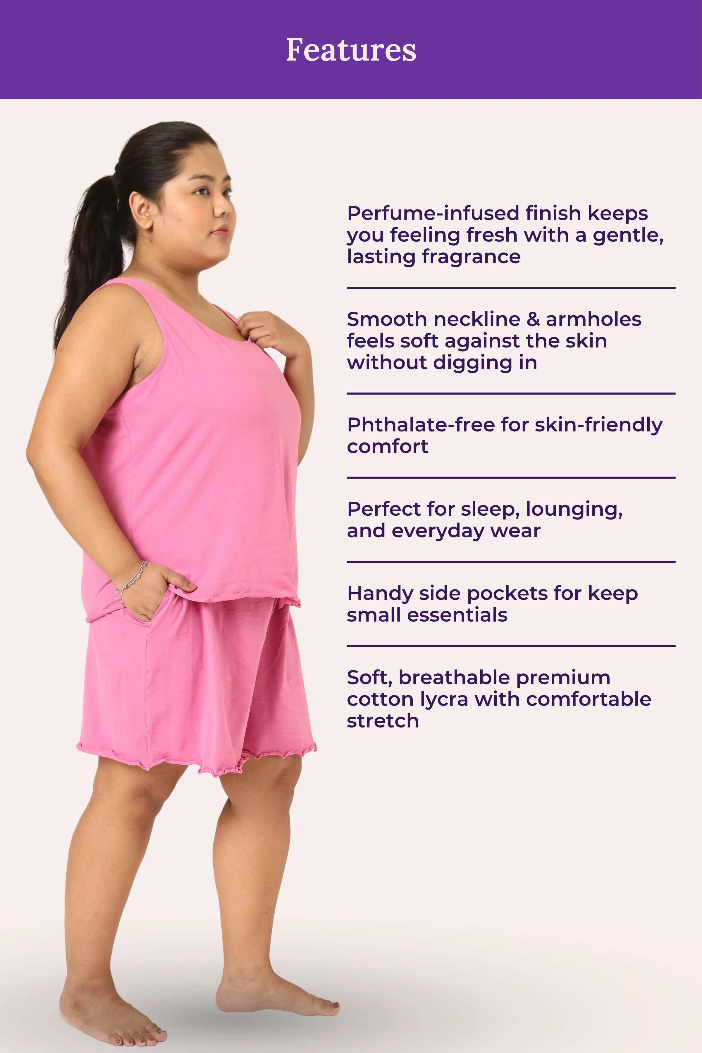 Calmwear Lounge Set | Tank Top & Shorts | Fresh Rose Fragrance Embedded | Soft Skin Friendly Cotton | Lasts 15-20 washes - Image 4