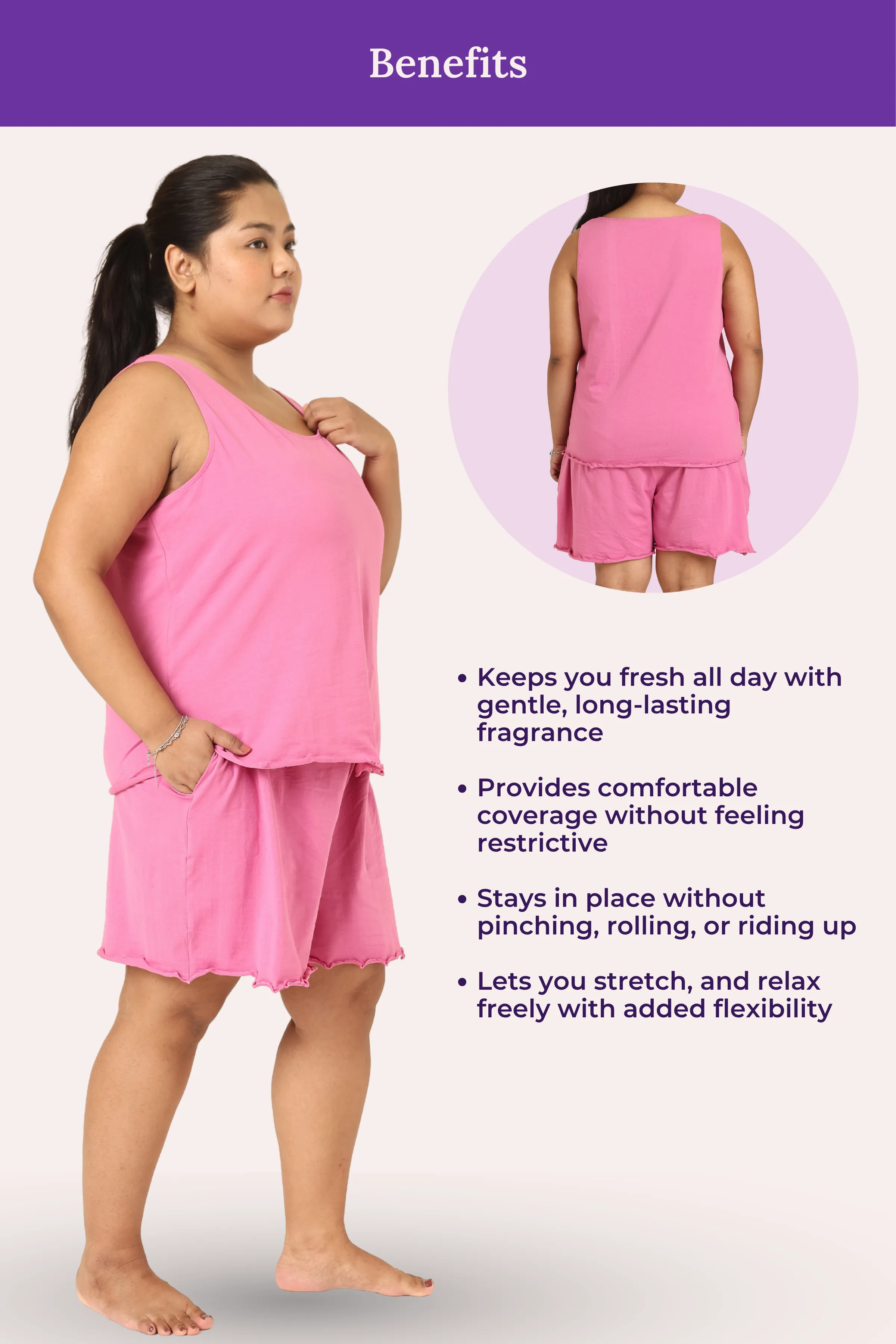 Calmwear Lounge Set | Tank Top & Shorts | Fresh Rose Fragrance Embedded | Soft Skin Friendly Cotton | Lasts 15-20 washes - Image 5