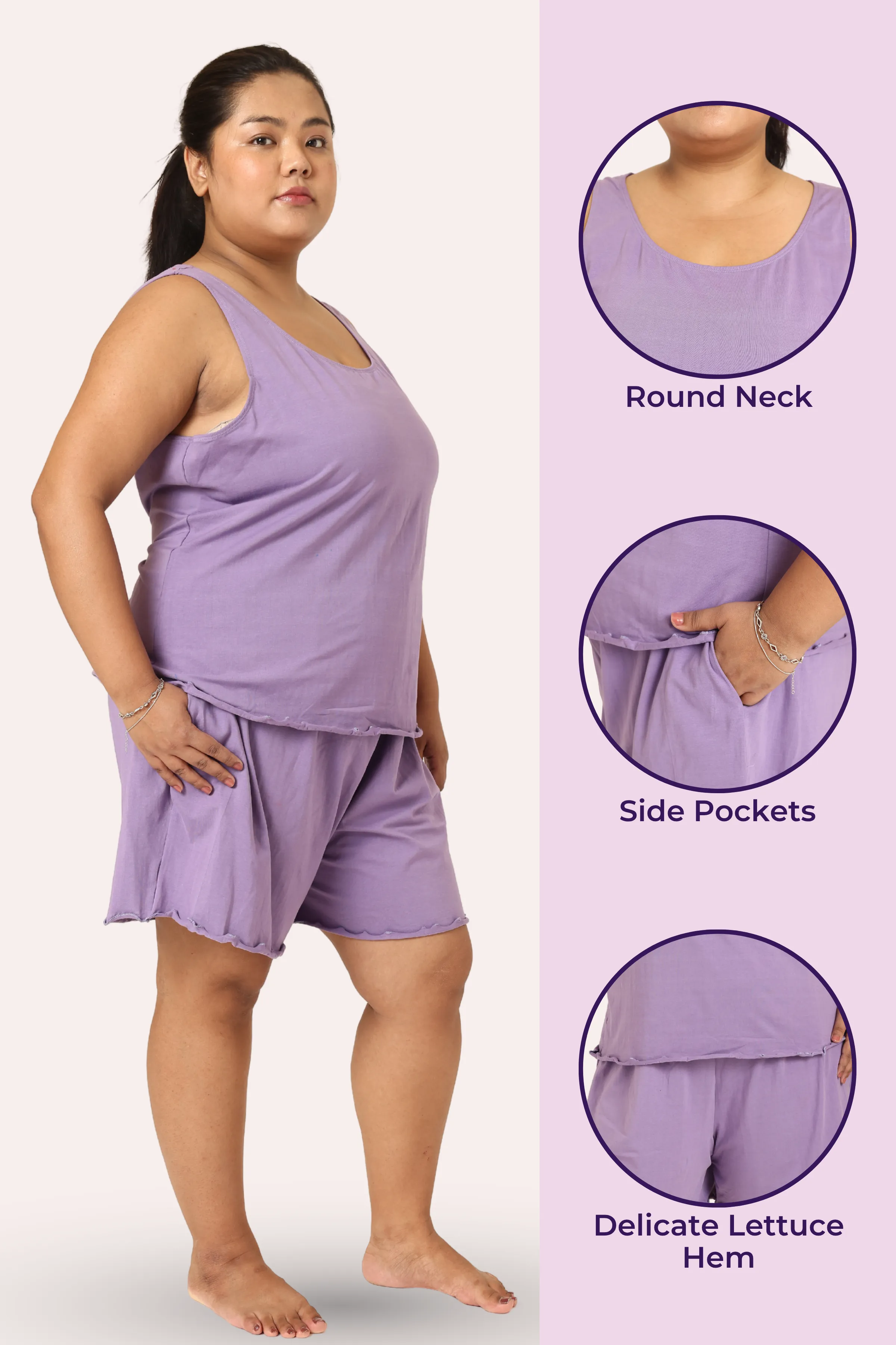 Calmwear Lounge Set | Tank Top & Shorts | Sweet Lavender Fragrance Embedded | Soft Skin Friendly Cotton | Lasts 15-20 washes - Image 2