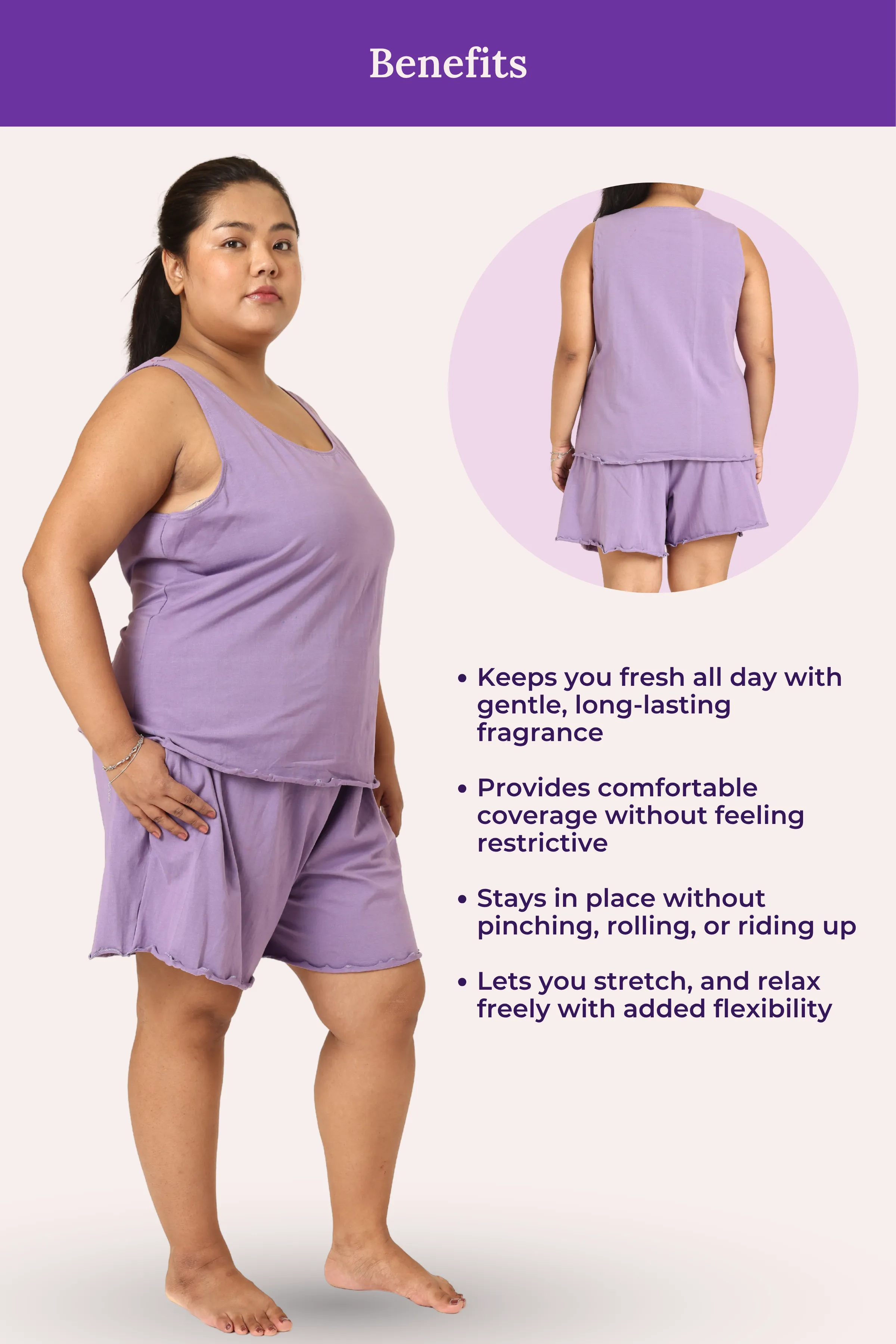 Calmwear Lounge Set | Tank Top & Shorts | Sweet Lavender Fragrance Embedded | Soft Skin Friendly Cotton | Lasts 15-20 washes - Image 5