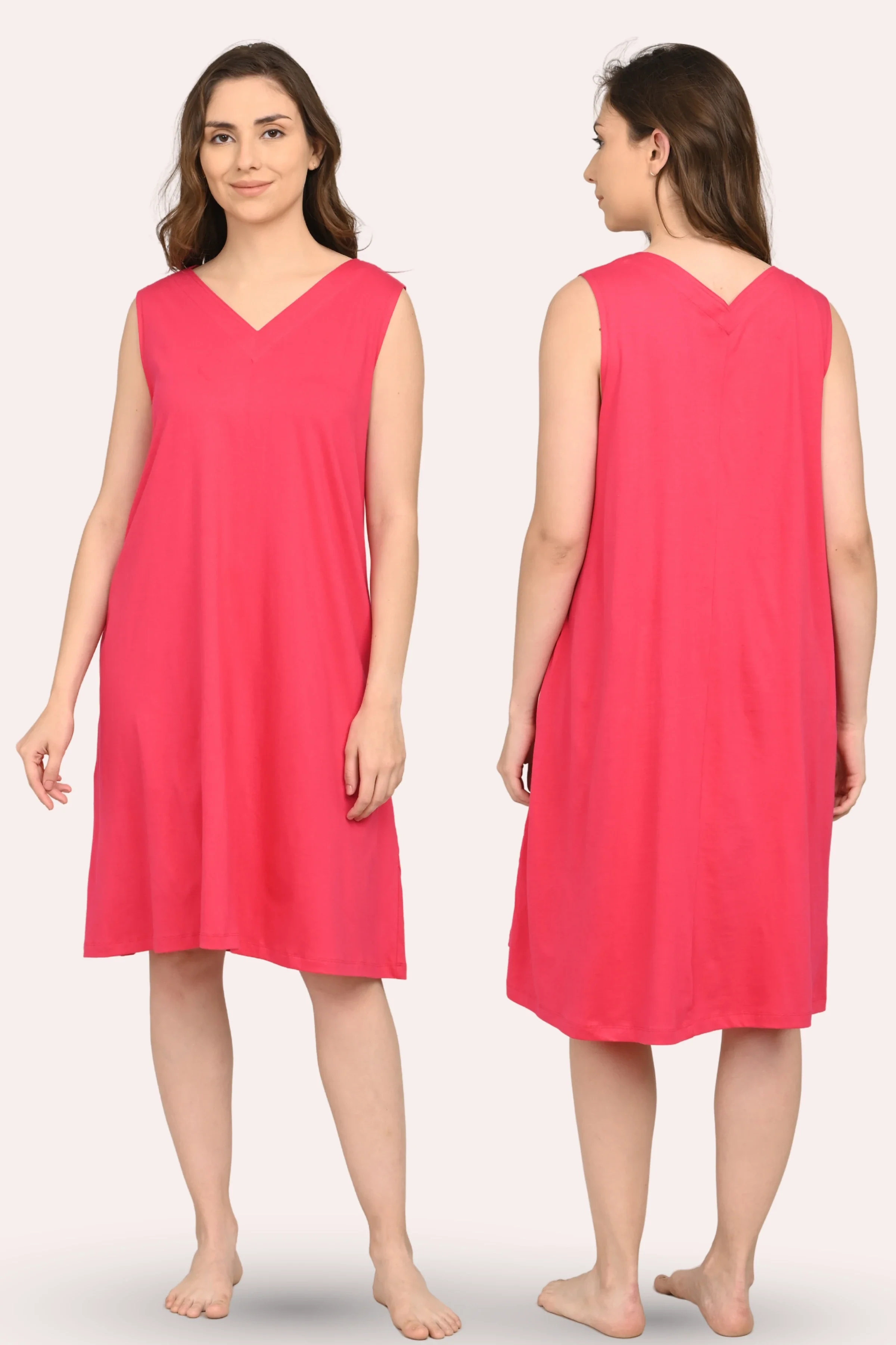 Easy Flare Nighty | V Neck | Fit & Flare Silhouette | Roomy For Comfort | Knee Length | With 2 Pockets - Image 6