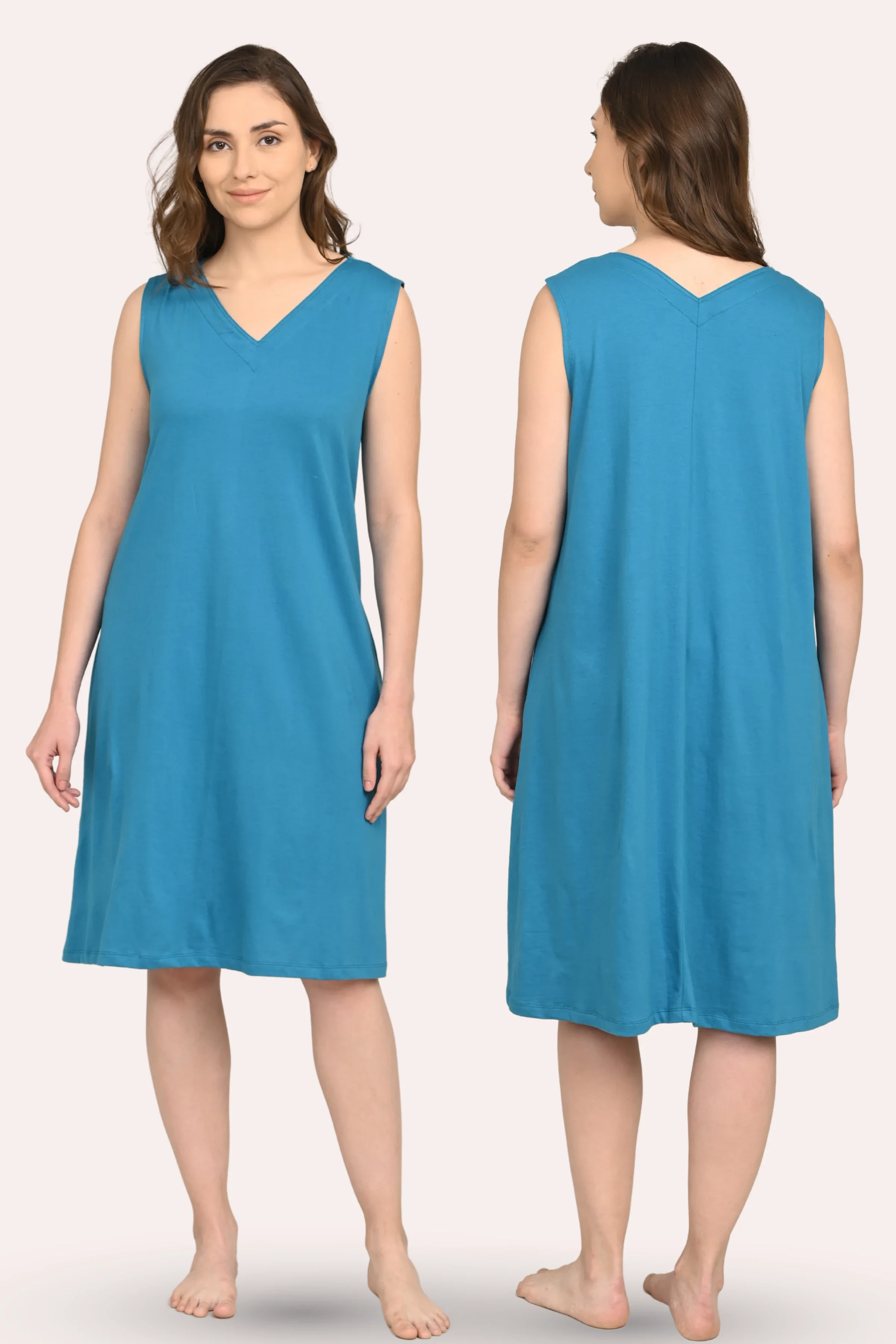 Easy Flare Nighty | V Neck | Fit & Flare Silhouette | Roomy For Comfort | Knee Length | With 2 Pockets - Image 6