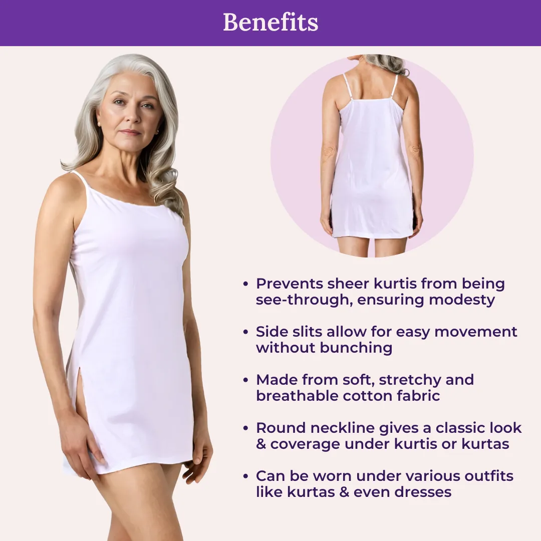 Inner Slip For Kurtis & Kurtas | Adjustable Straps | Front Round Neckline | Side Slits For Easy Movement - Image 4