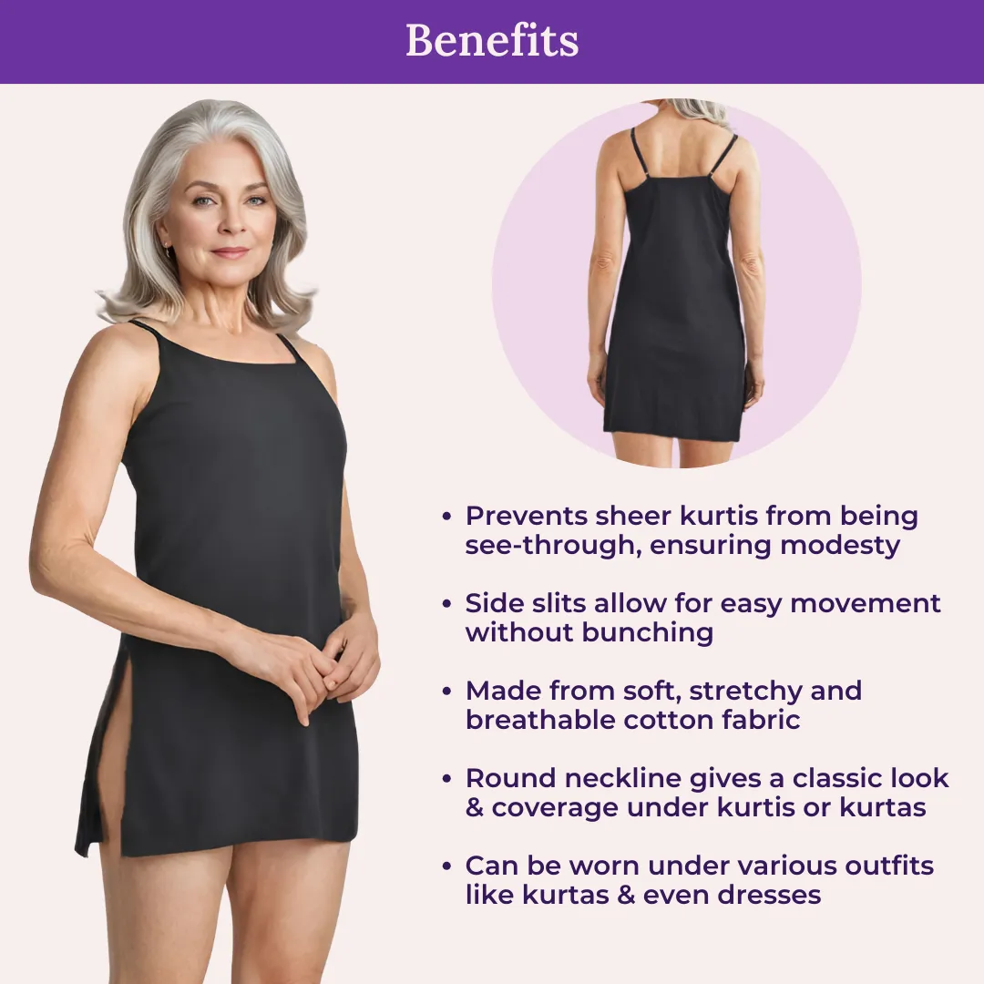 Inner Slip For Kurtis & Kurtas | Adjustable Straps | Front Round Neckline | Side Slits For Easy Movement | Pack Of 2 - Image 4
