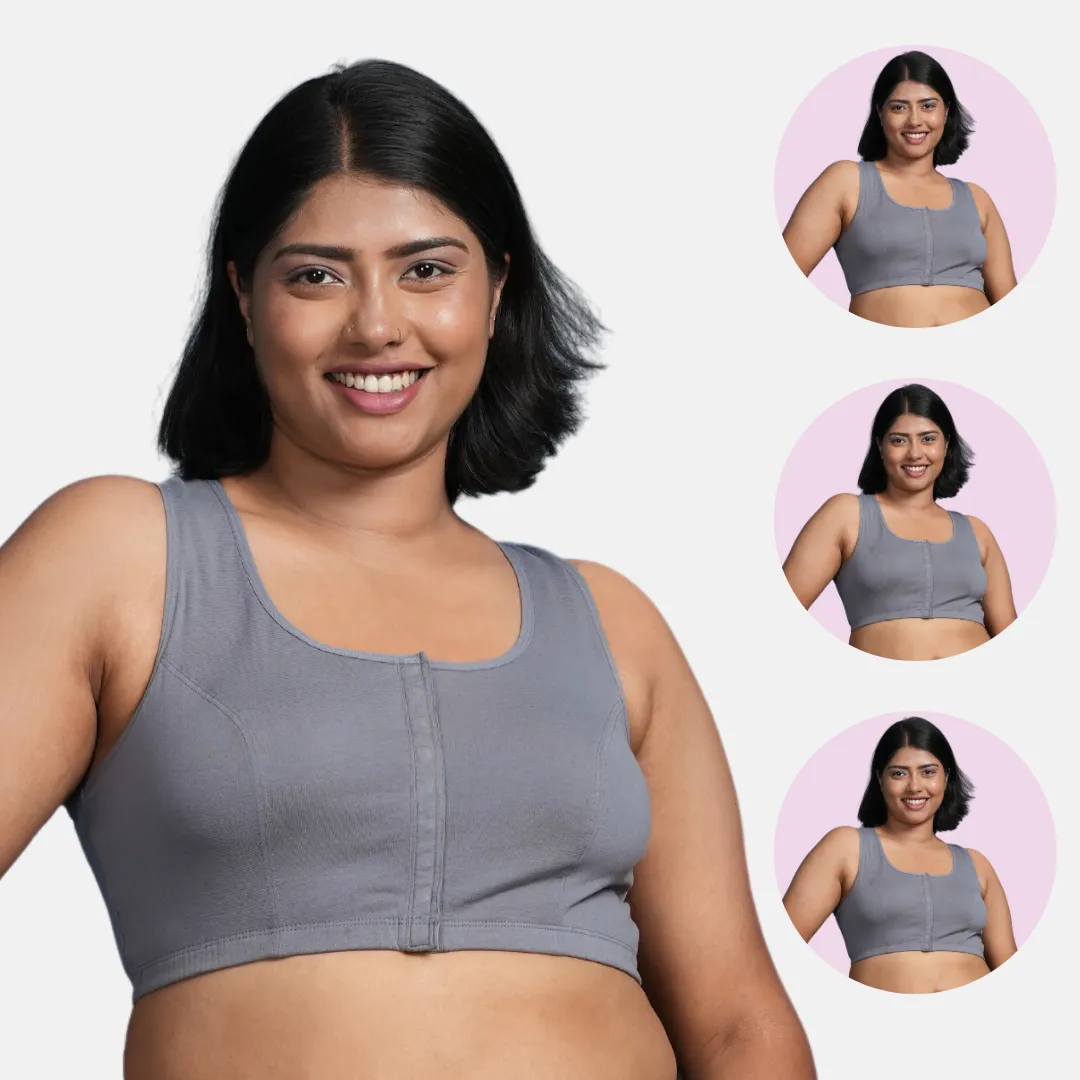 Front Open Button Bra for Plus Size | Non Padded | Non Wired | Racerback | High Back Rise | Full Coverage | Pack Of 3 - Image 14