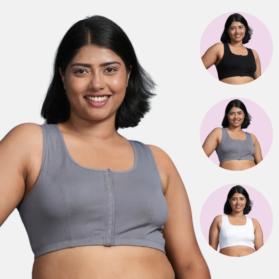 Front Open Button Bra for Plus Size | Non Padded | Non Wired | Racerback | High Back Rise | Full Coverage | Pack Of 3 - Image 15