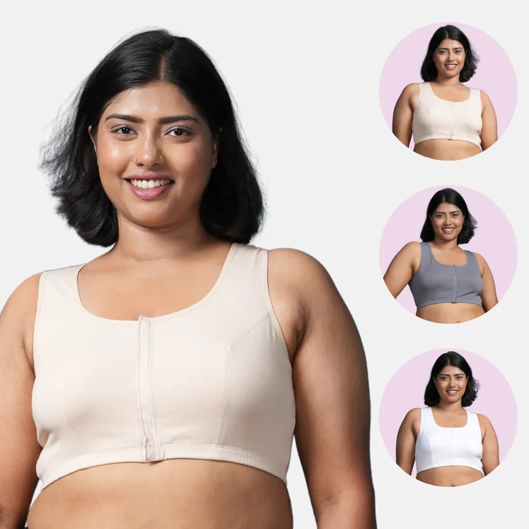 Front Open Button Bra for Plus Size | Non Padded | Non Wired | Racerback | High Back Rise | Full Coverage | Pack Of 3 - Image 16