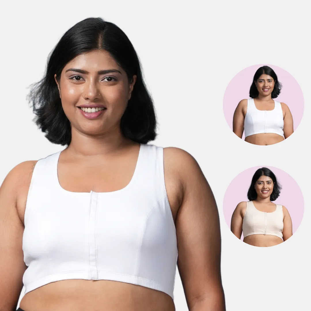 Front Open Button Bra for Plus Size | Non Padded | Non Wired | Racerback | High Back Rise | Full Coverage | Pack Of 2 - Image 13