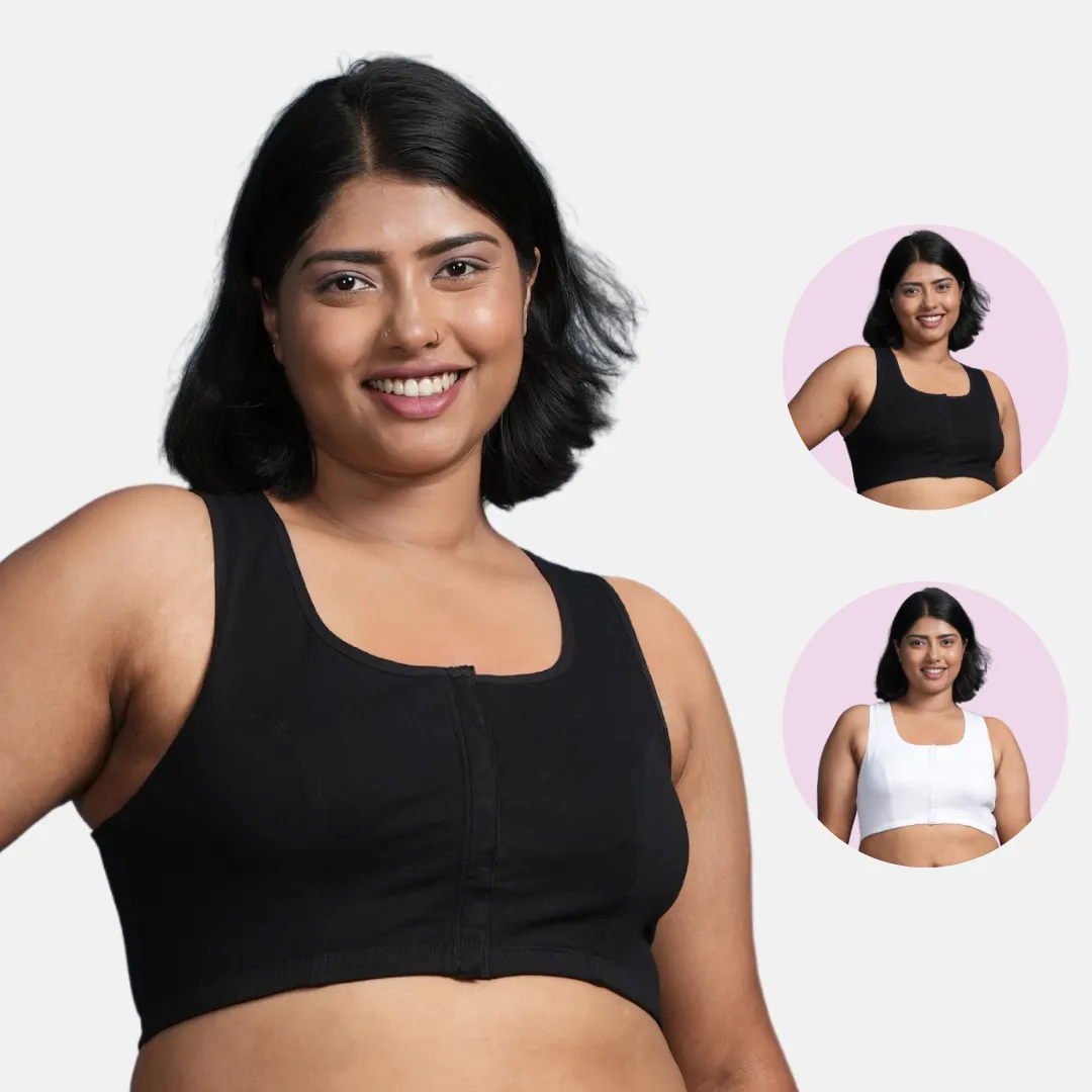 Front Open Button Bra for Plus Size | Non Padded | Non Wired | Racerback | High Back Rise | Full Coverage | Pack Of 2 - Image 15