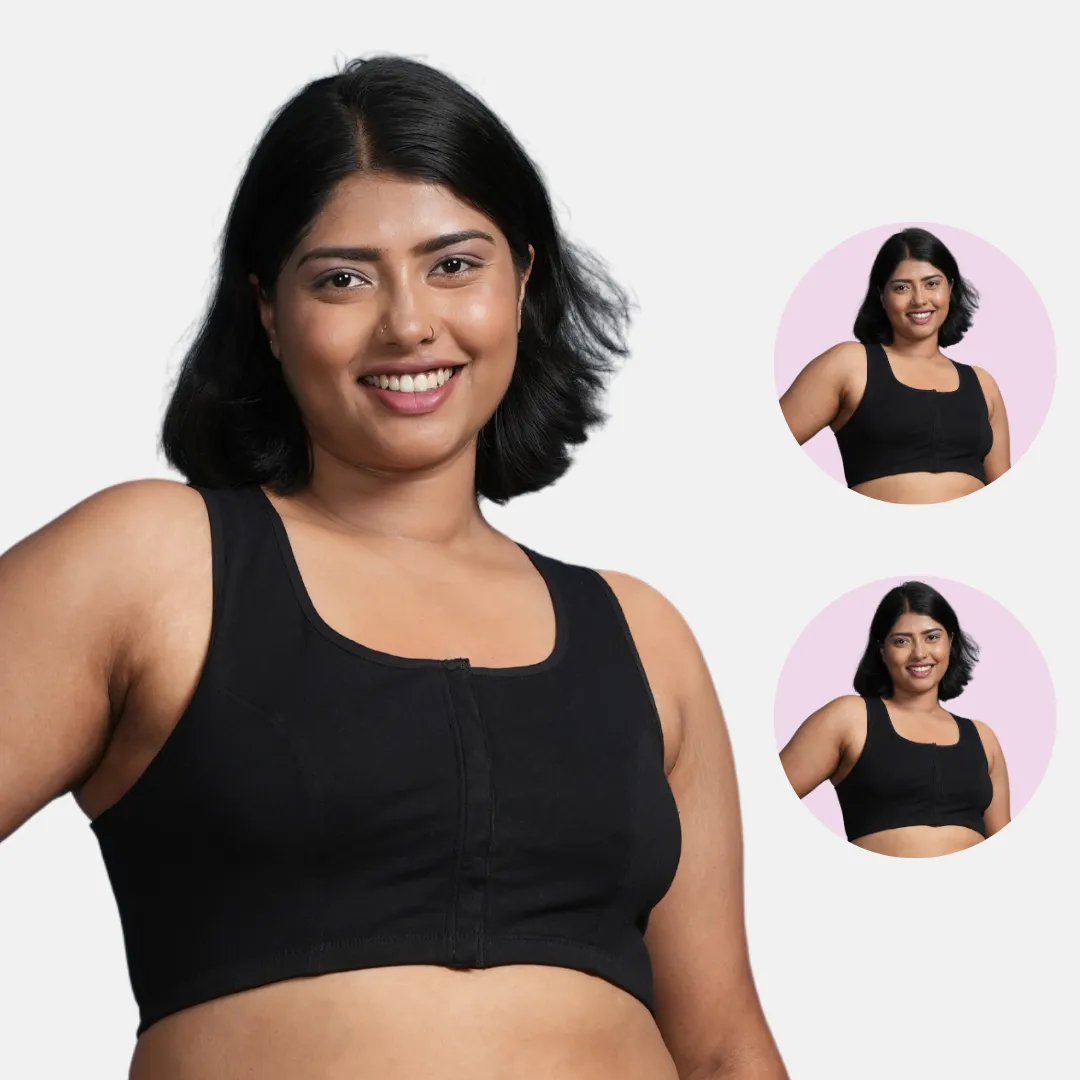 Front Open Button Bra for Plus Size | Non Padded | Non Wired | Racerback | High Back Rise | Full Coverage | Pack Of 2 - Image 16