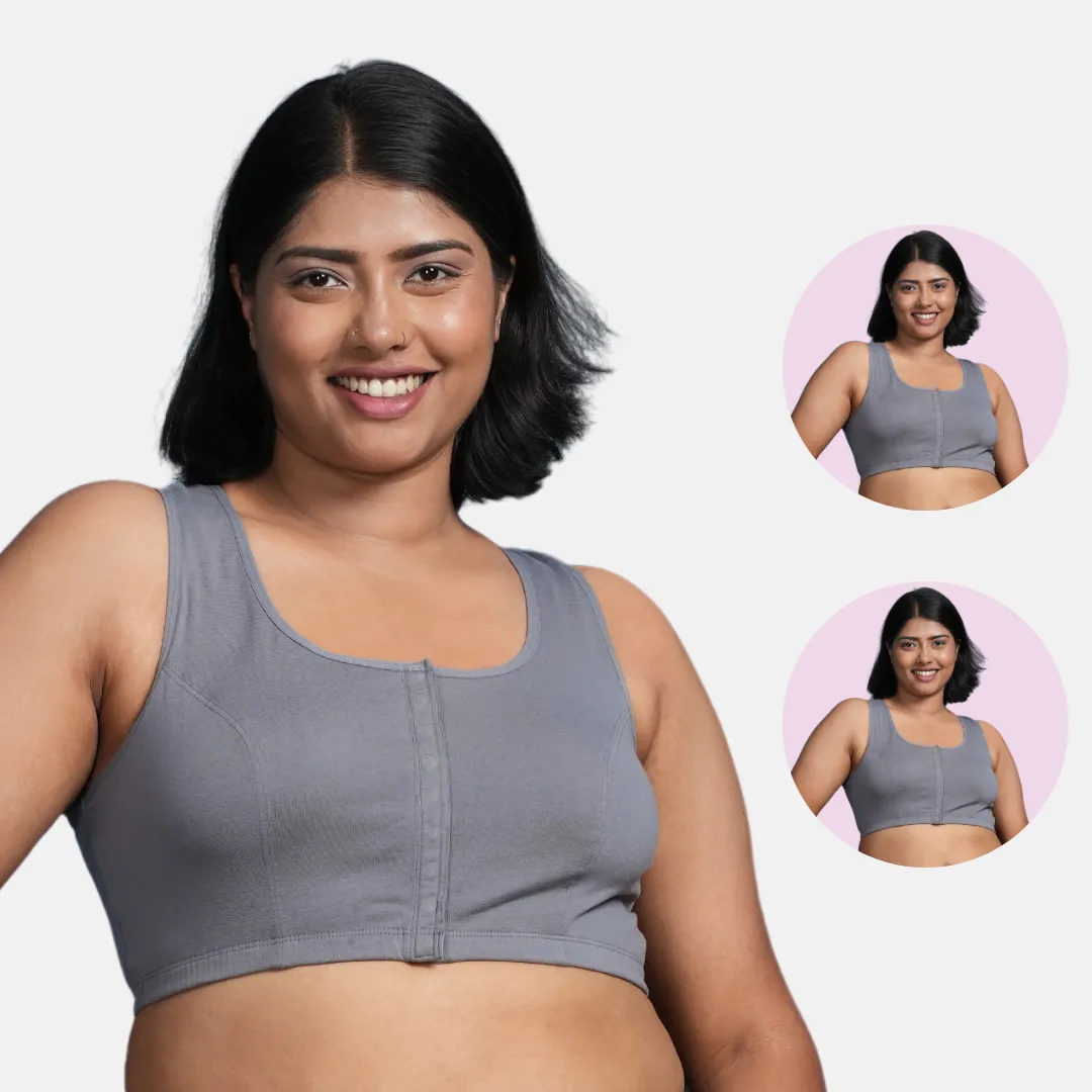 Front Open Button Bra for Plus Size | Non Padded | Non Wired | Racerback | High Back Rise | Full Coverage | Pack Of 2 - Image 17