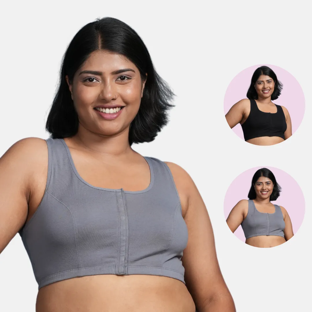 Front Open Button Bra for Plus Size | Non Padded | Non Wired | Racerback | High Back Rise | Full Coverage | Pack Of 2 - Image 8